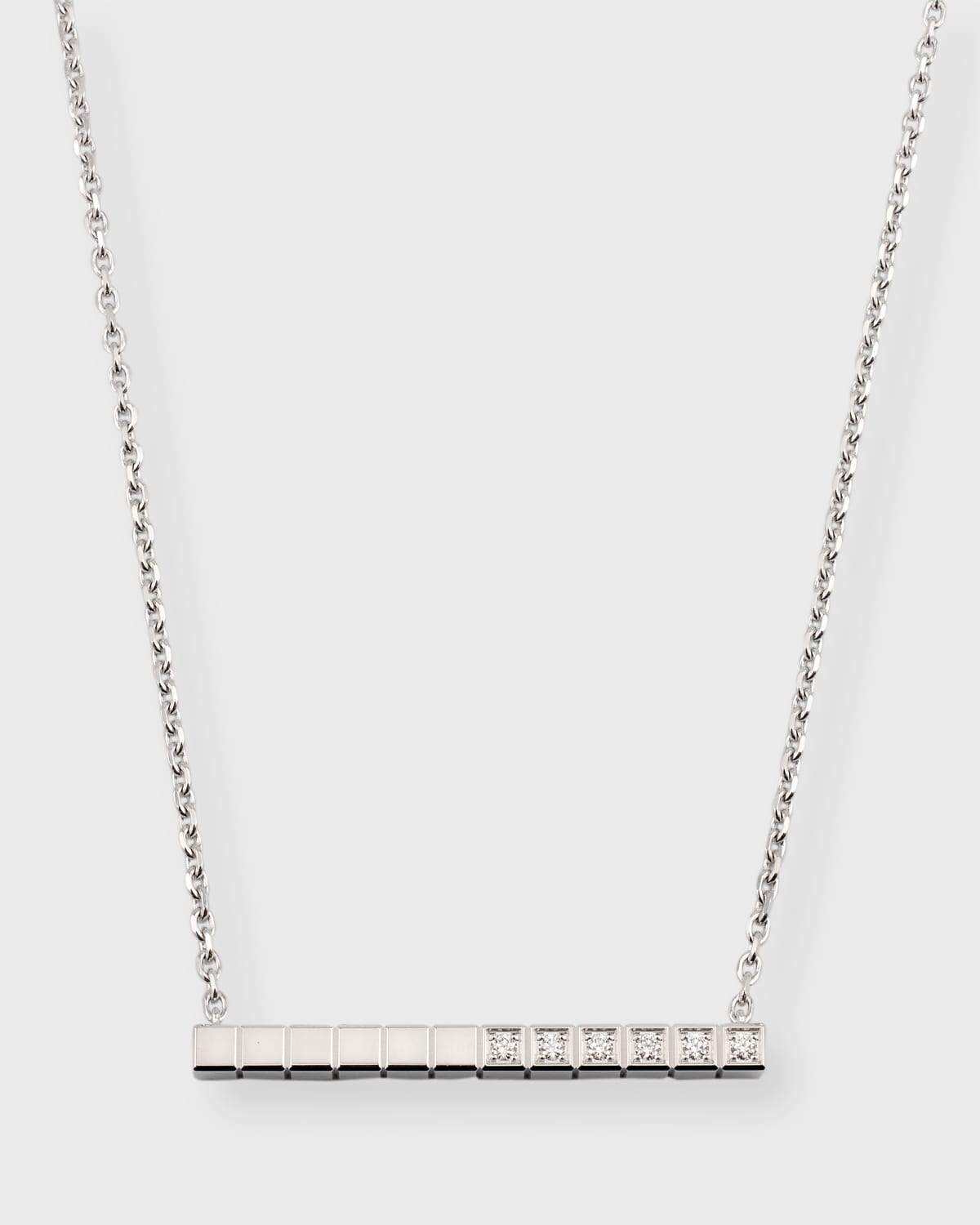 Ice Cube 18K White Gold Diamond Bar Necklace