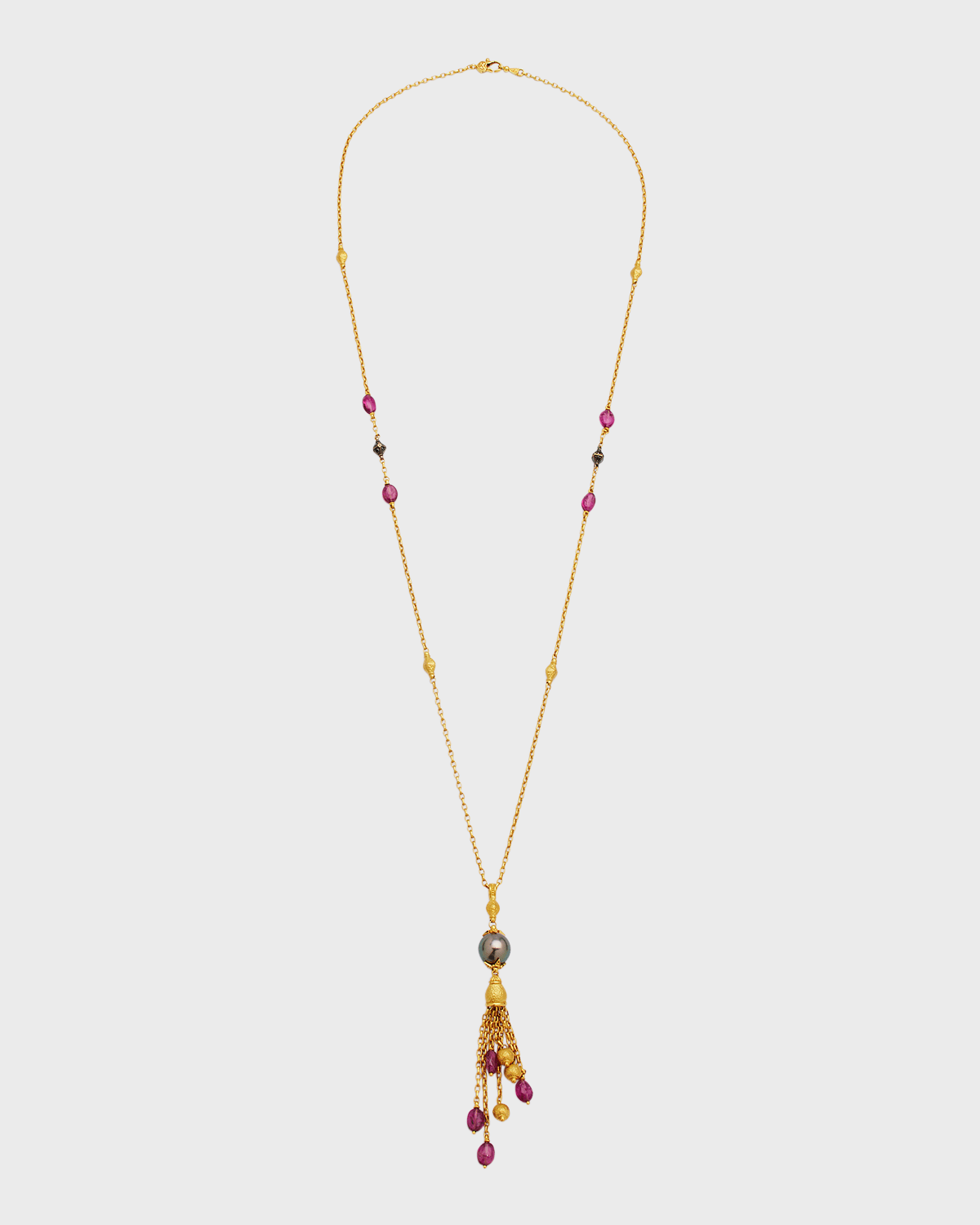 18K Pearl Pendant Necklace with Topaz and Tourmaline