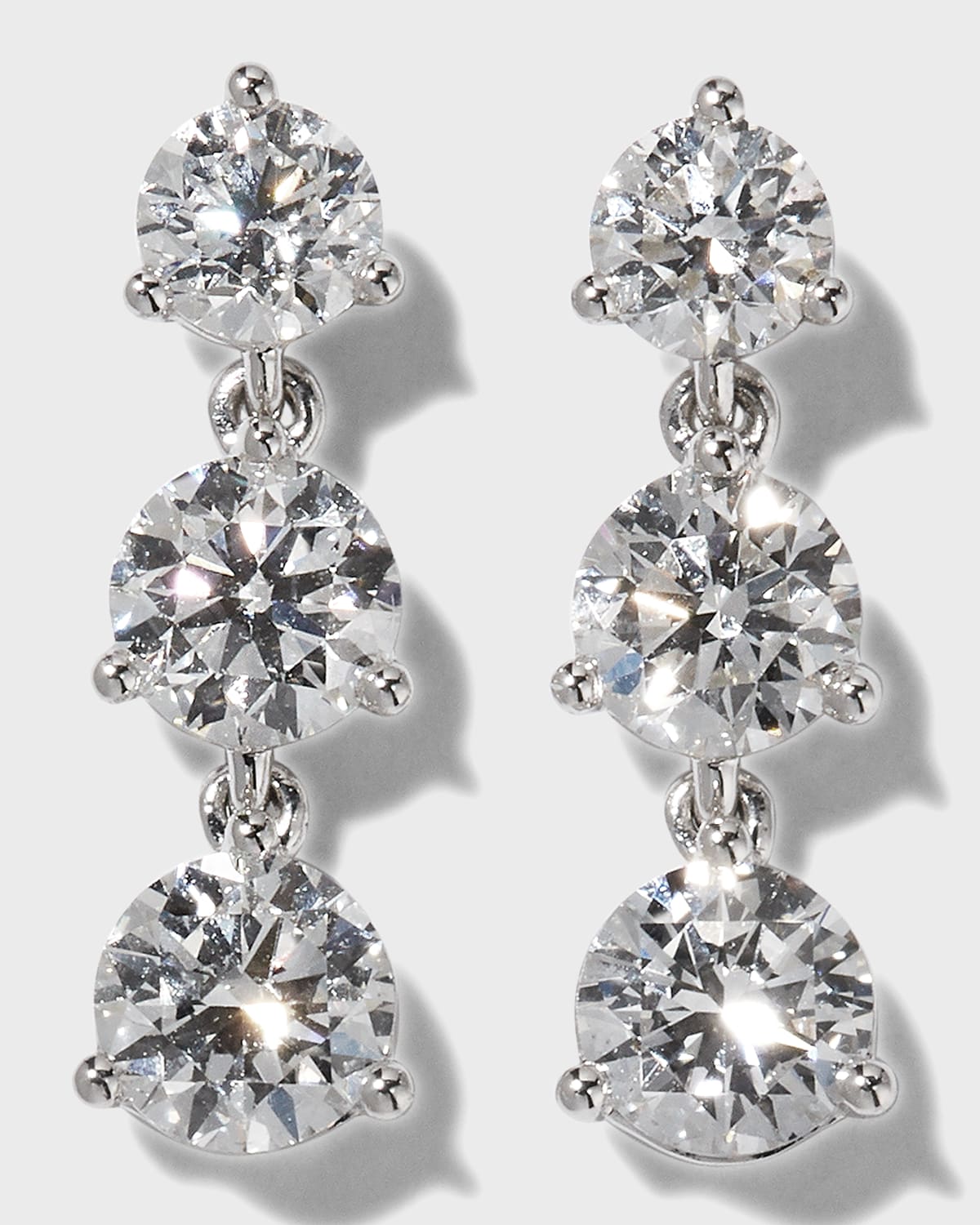 18k White Gold 3-Diamond Drop Earrings