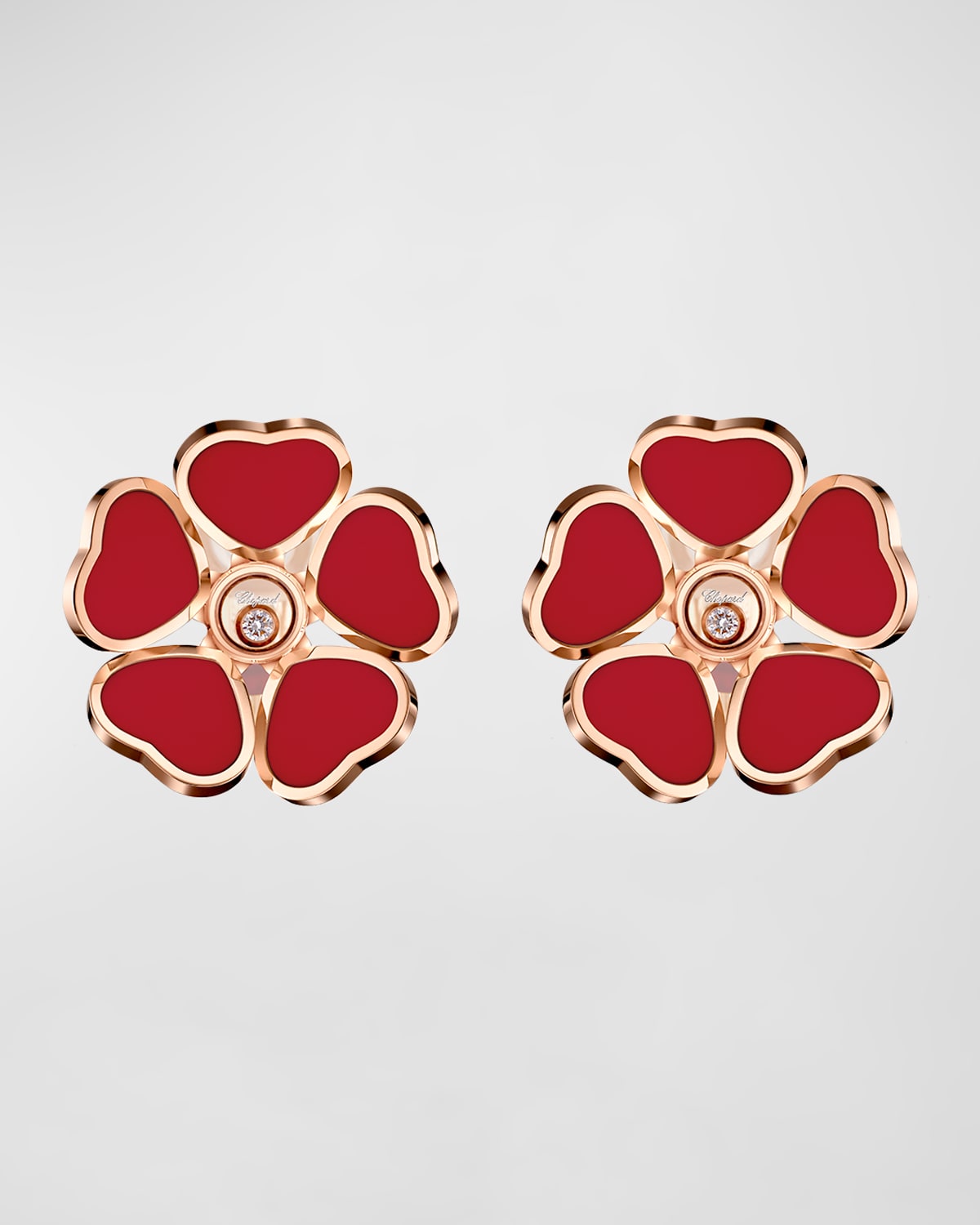 Happy Hearts 18K Rose Gold Red Stone Flower & Diamond Earrings