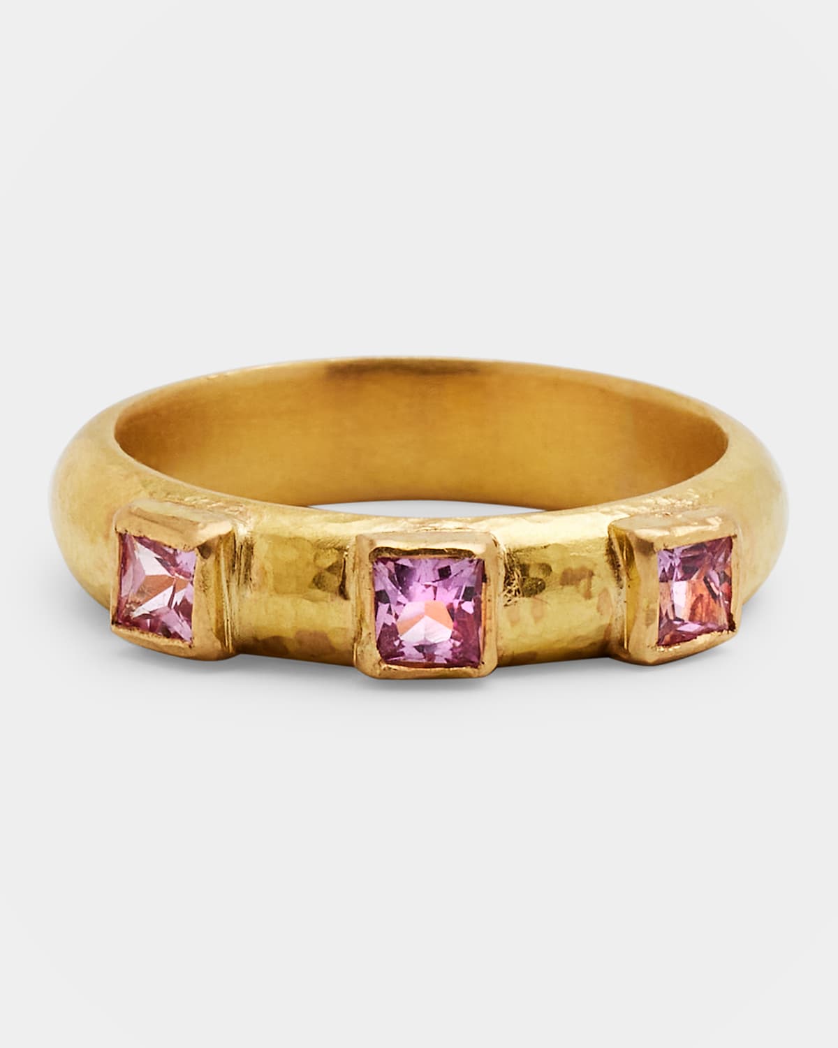 19K Square Faceted Pink Sapphire Stack Ring, Size 6.5