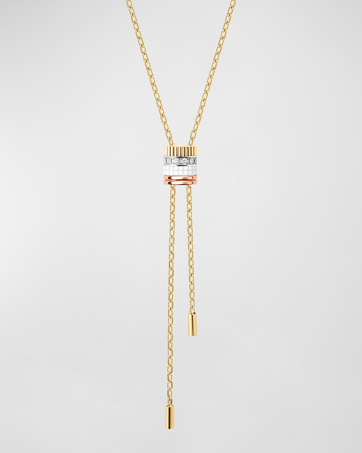 Tricolor 18K Gold Quatre White Ceramic and Diamond Necklace