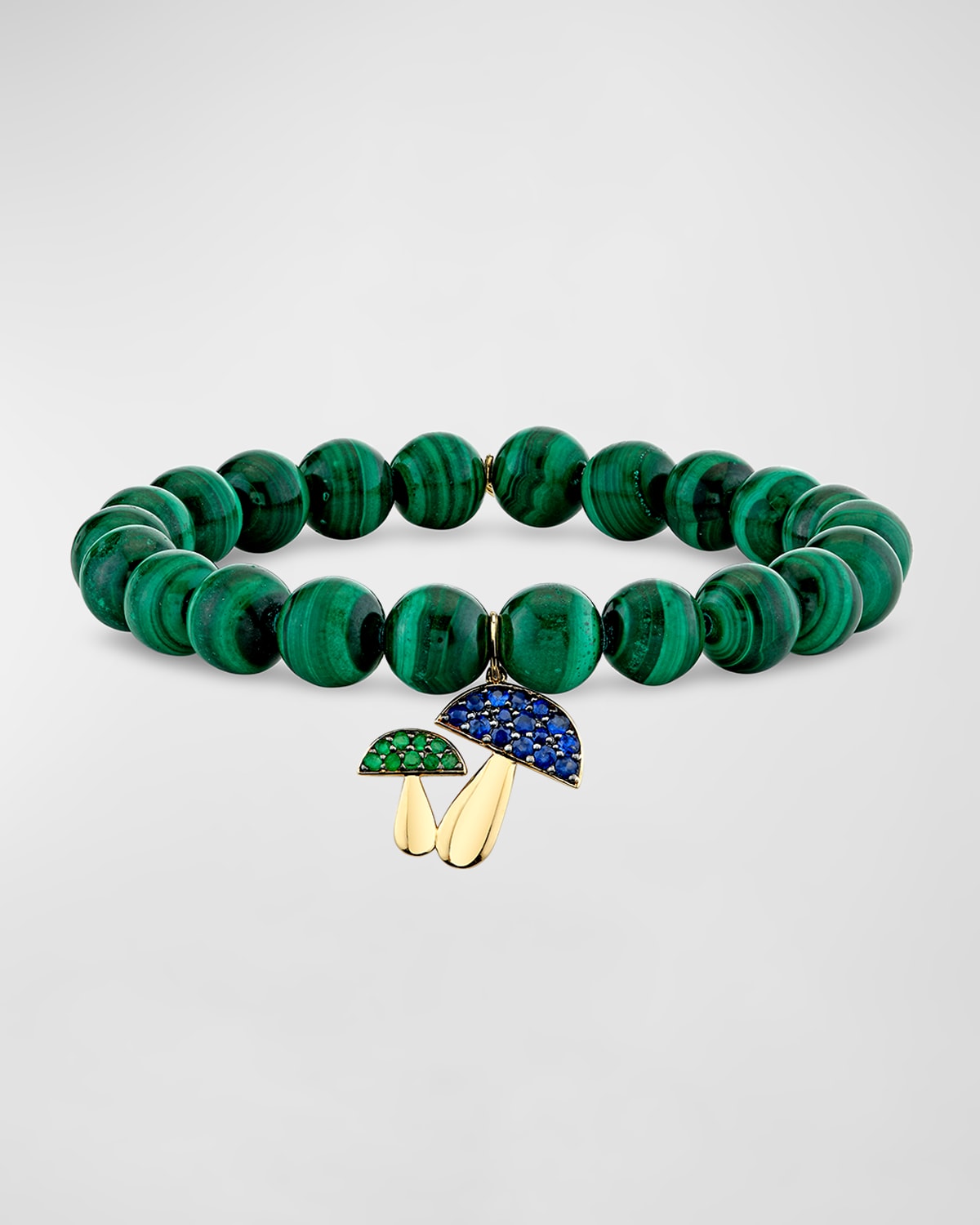 Sydney Evan 14k Gold Beaded Bracelet With Large Mushroom Emerald And Sapphire Charm In Green