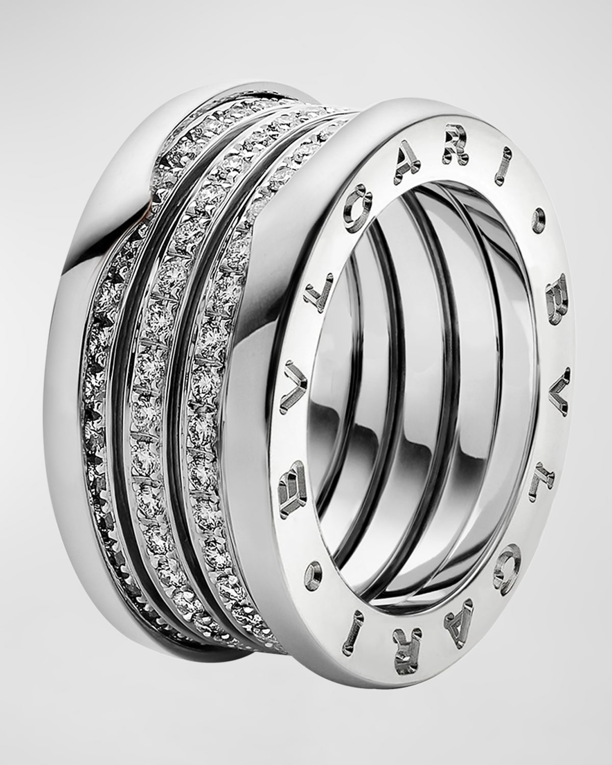 B. Zero1 18k White Gold 4-Band Ring with Diamonds, EU 62 / US 10