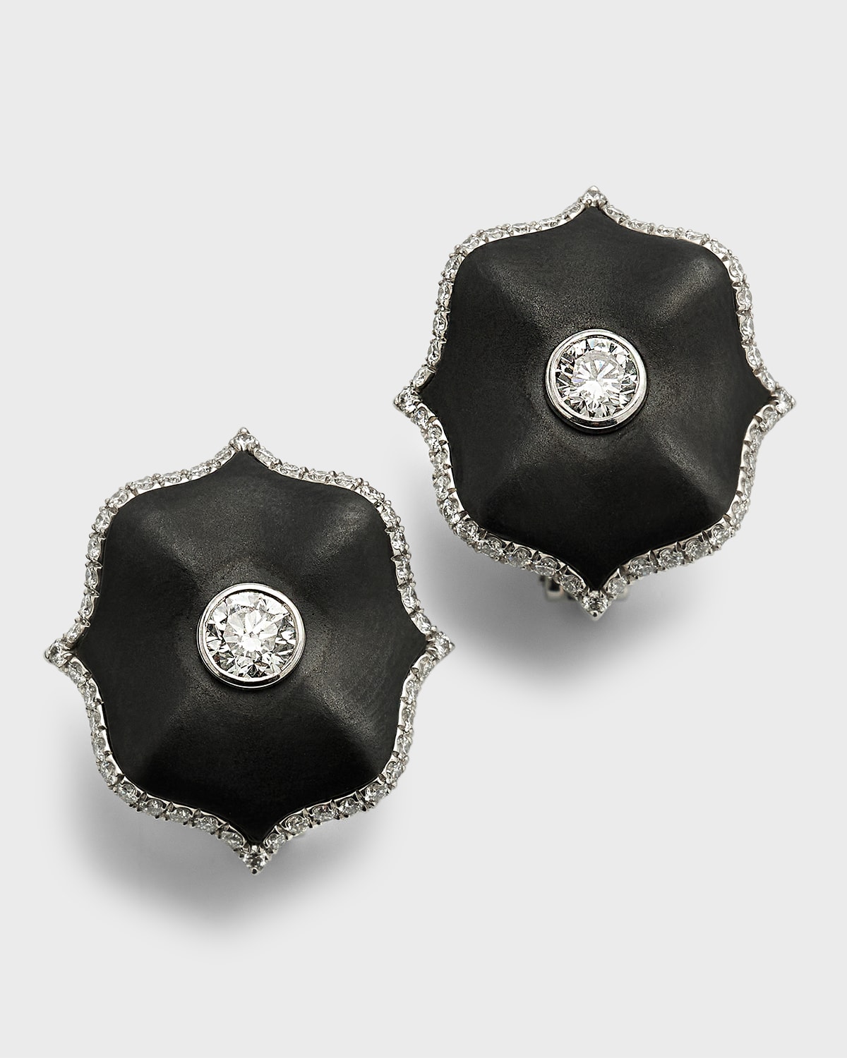 Platinum, Black Ceramic and Round F/VVS1-VS Diamond Mini Lotus Earrings