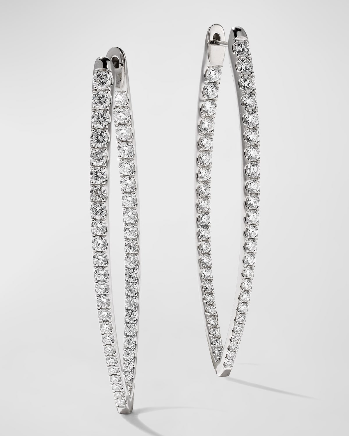 18k White Gold Diamond V-Shape Hoop Earrings