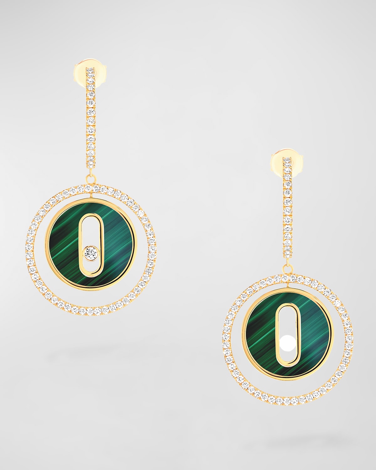 Messika Lucky Move 18k Rose Gold Malachite & Diamond Earrings In Green