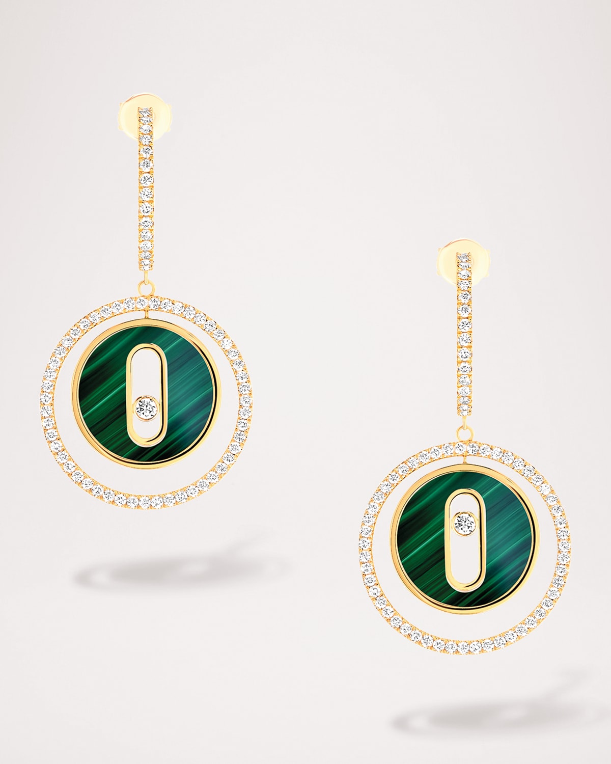 Messika Lucky Move 18k Rose Gold Malachite & Diamond Earrings In Green