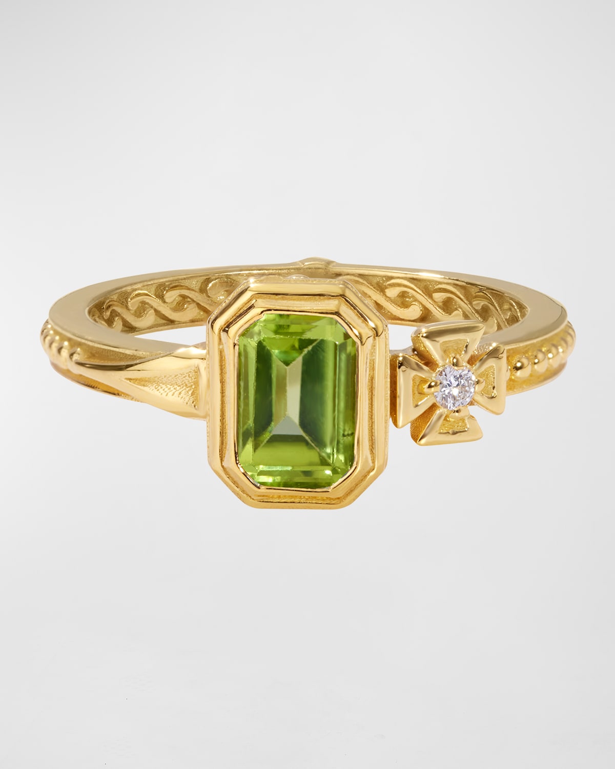 Peridot and White Diamond Ring, Size 7