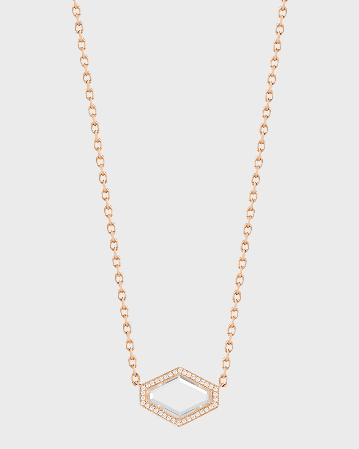 Walters Faith Bell Rose Gold Rock Crystal Hexagonal East-West Necklace with Diamond Border