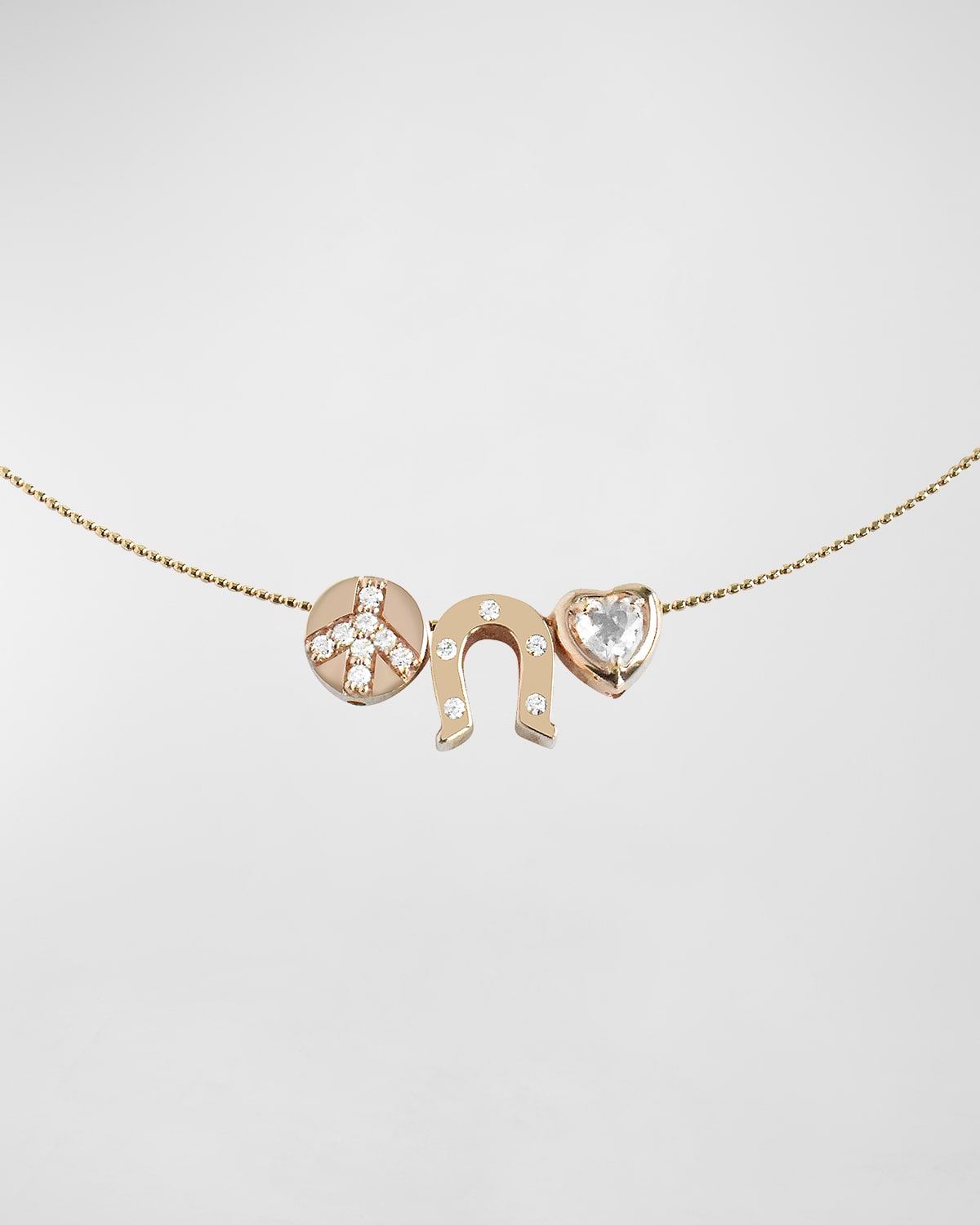 14k Rose Gold Peace, Love, & Luck Charm Necklace