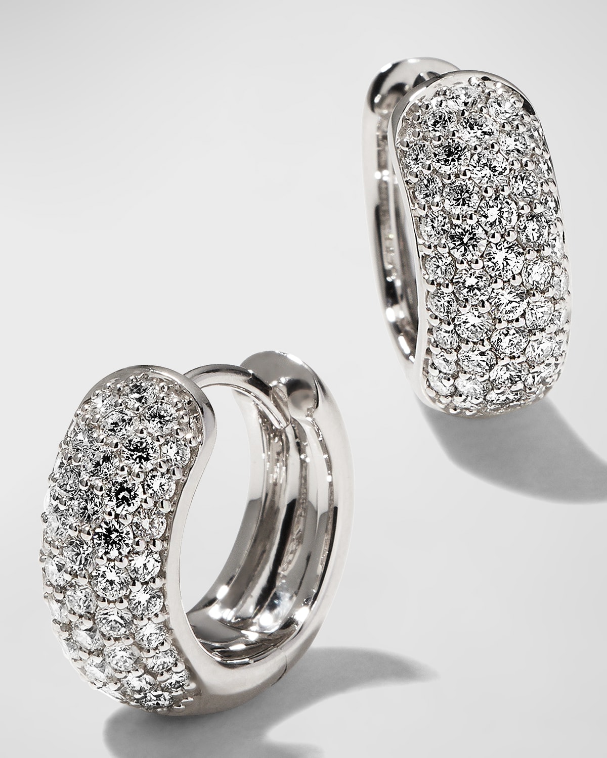 18k White Gold 5-Row Diamond Huggie Hoop Earrings