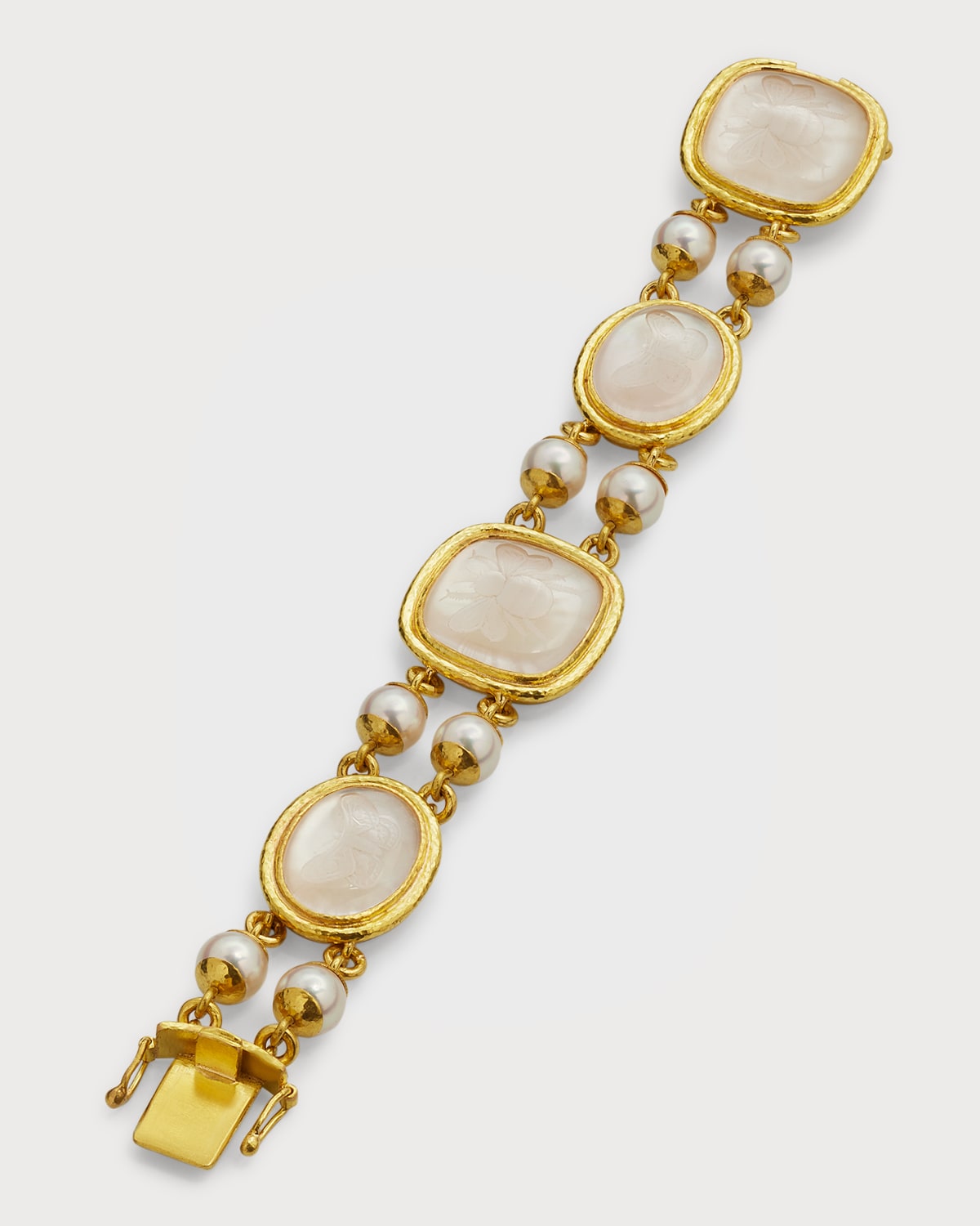 19K Bee and Moth Venetian Glass Intaglio Bracelet with Pearls