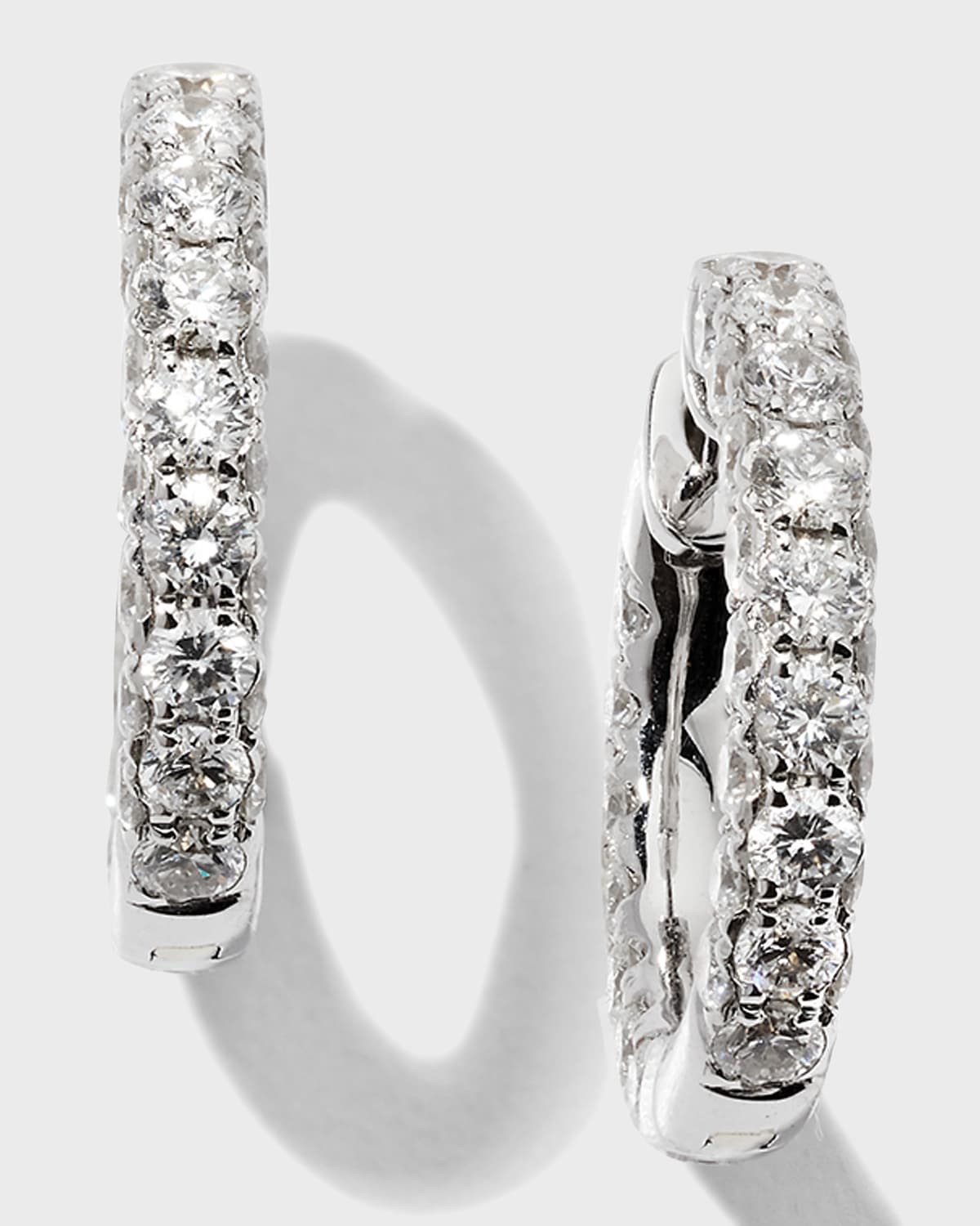 18K White Gold Diamond 3-Sided Hoop Earrings