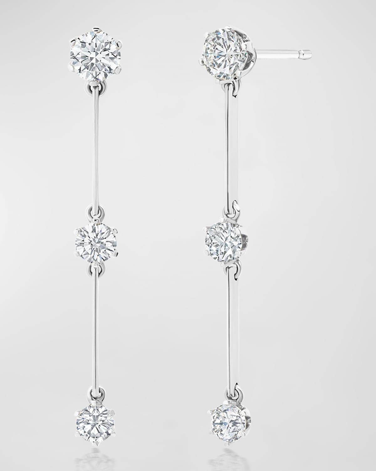 18k White Gold Floating Diamond Triple Drop Earrings