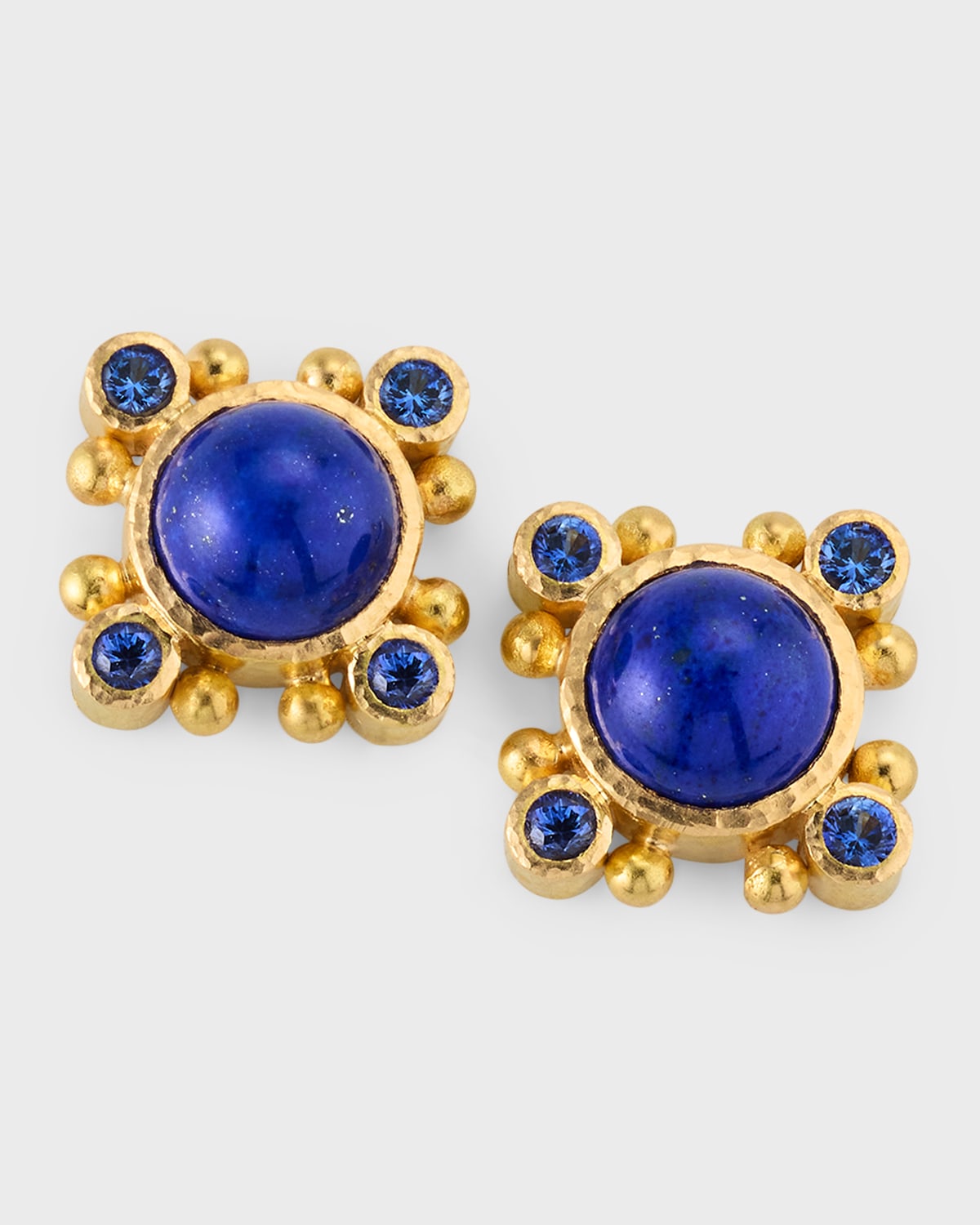 19K Lapis Stud Earrings with Blue Sapphires