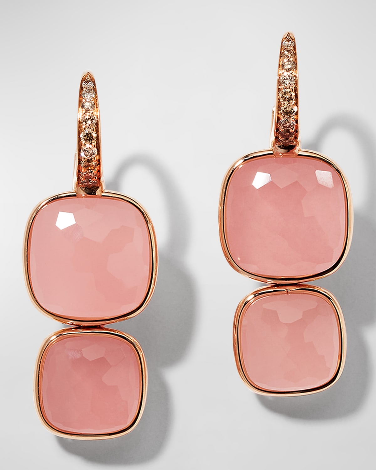 Pomellato Nudo Rose Gold Rose Quartz And Chalcedony Earrings With Diamonds In 15 Rose Gold