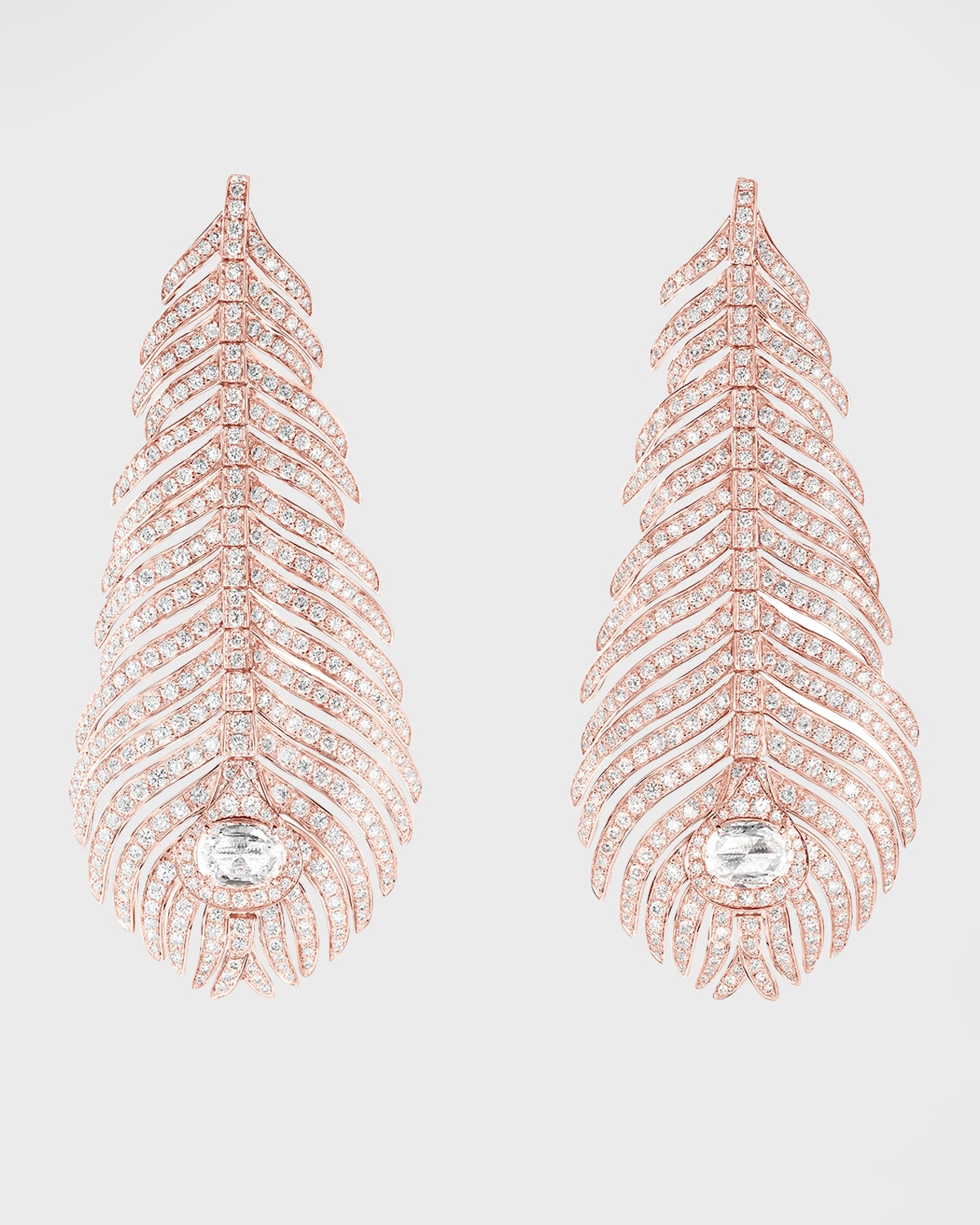 Plume de Paon Diamond Pendant Earrings in 18K Pink Gold