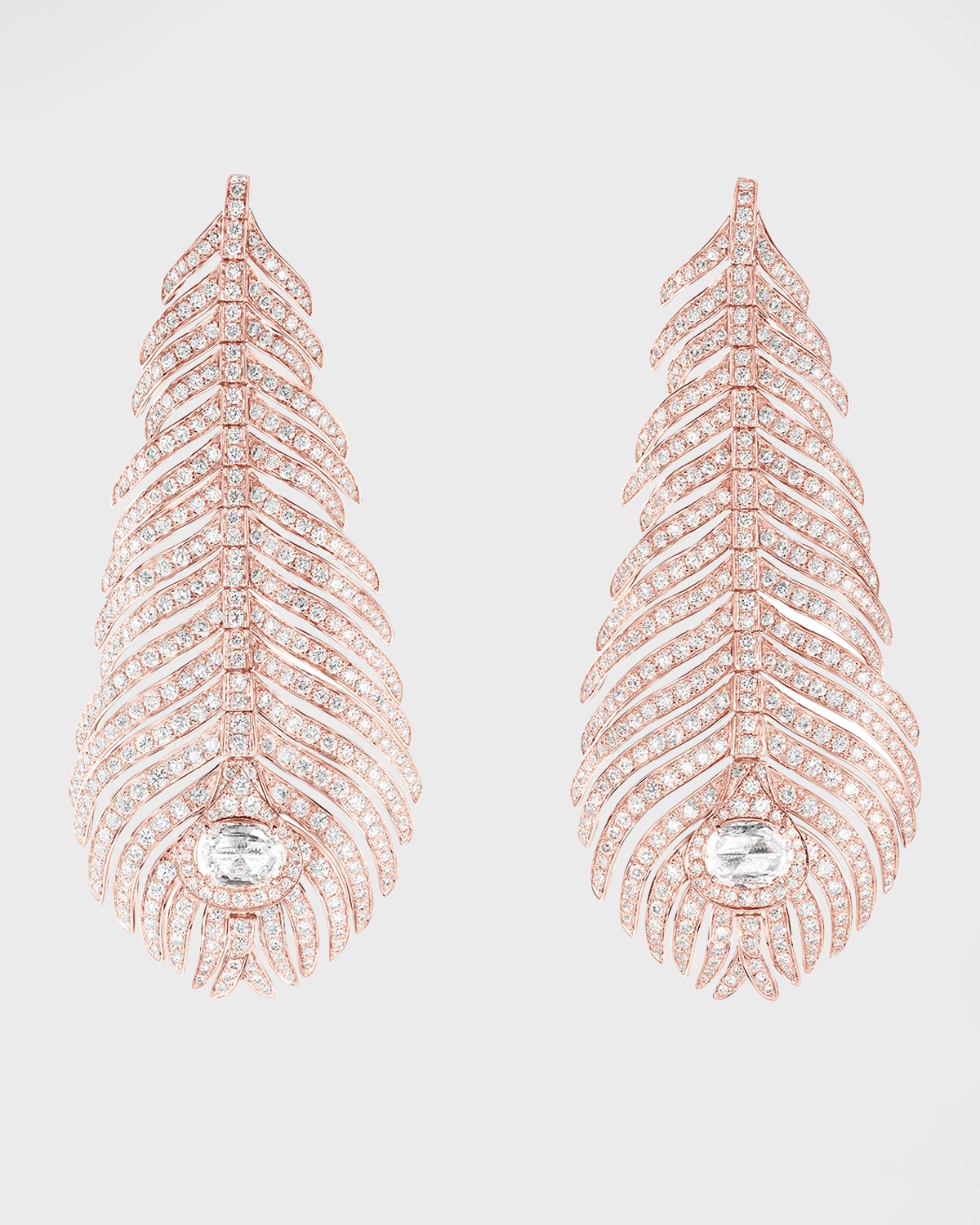 Plume de Paon Diamond Pendant Earrings in 18K Pink Gold