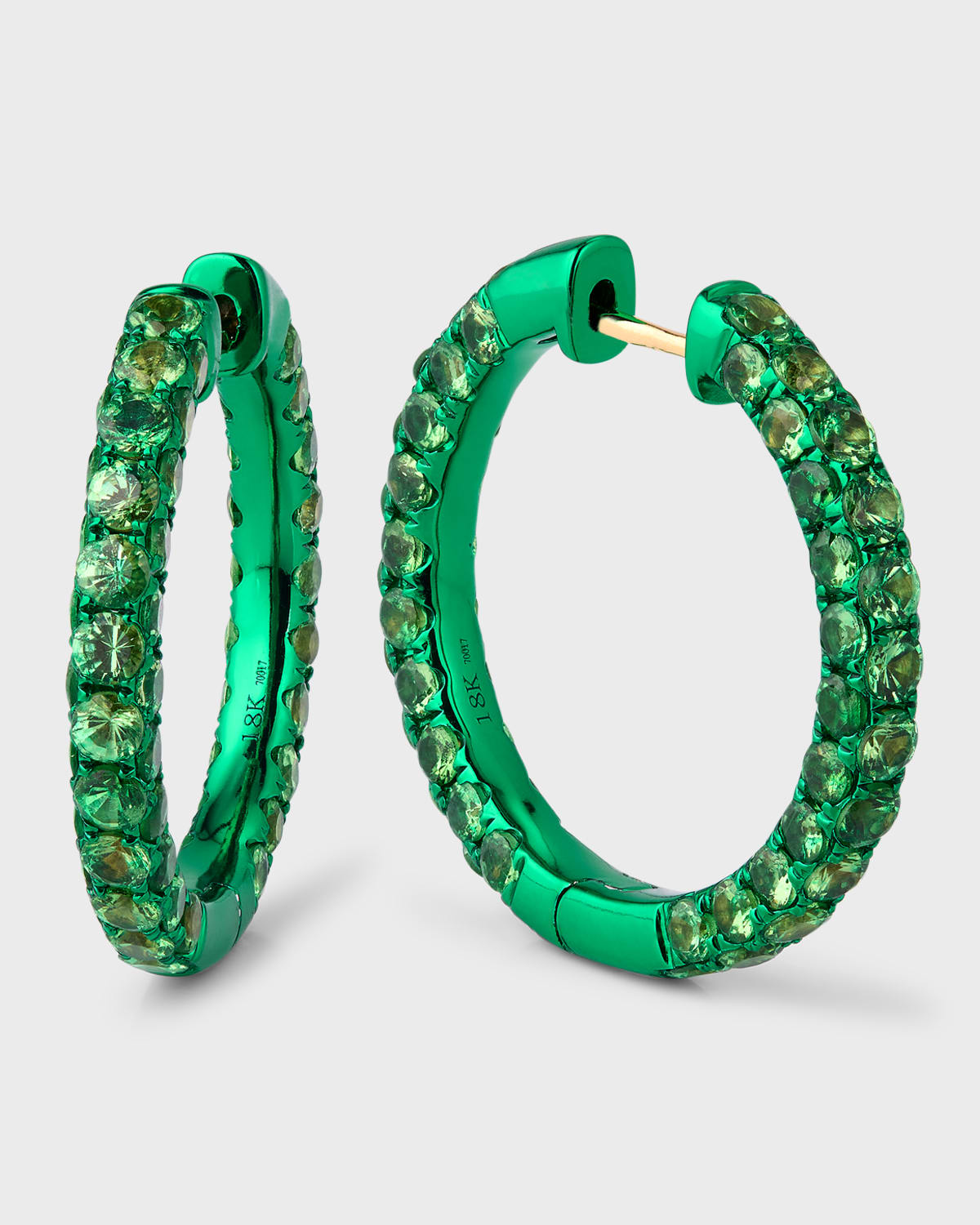 3-Sided Tsavorite and Rhodium Hoop Earrings