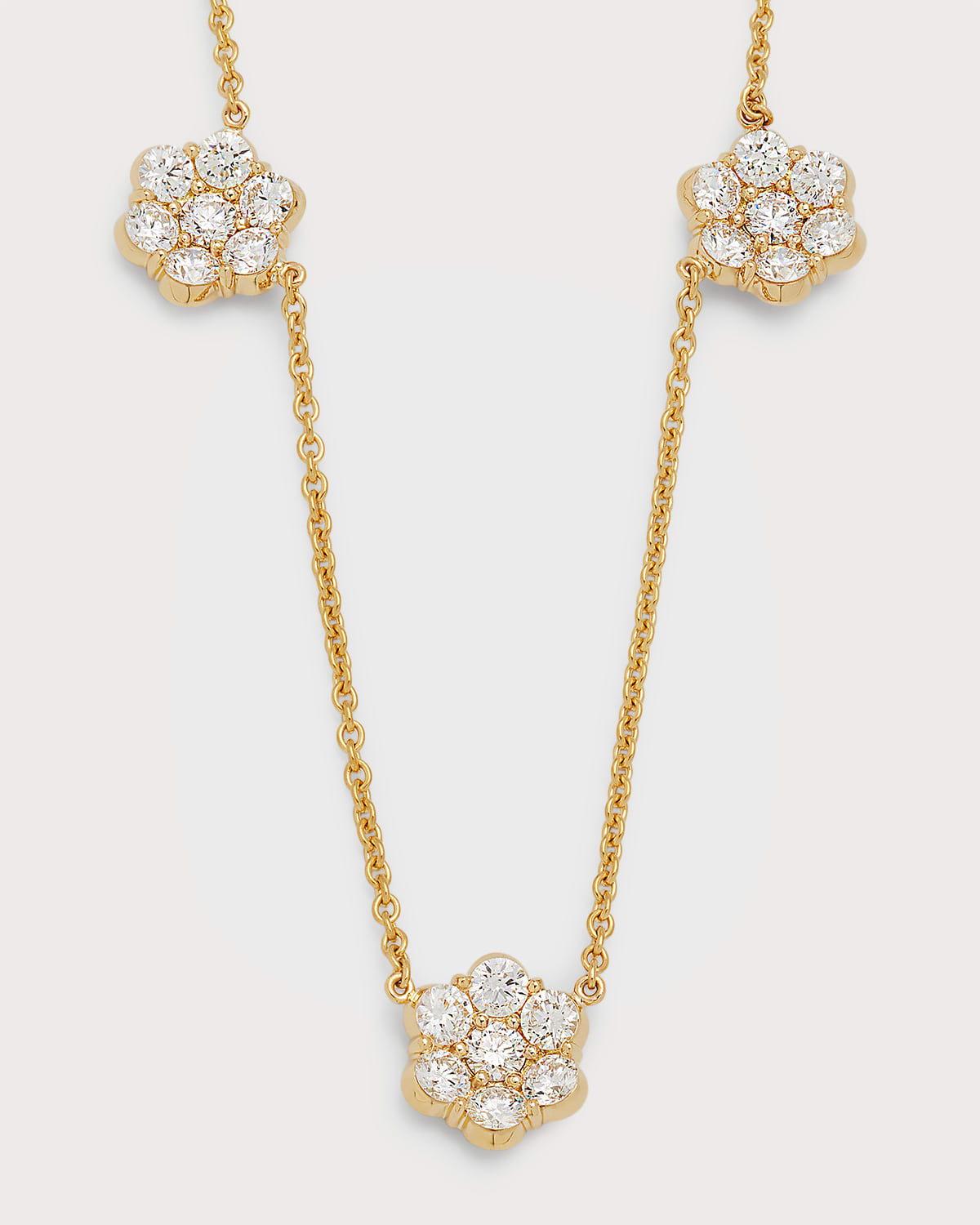 18k Yellow Gold Flower Diamond Station Necklace