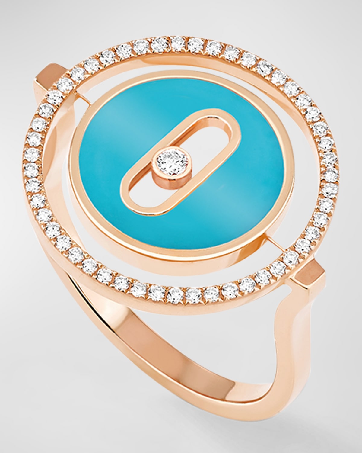 Messika Lucky Move 18k Rose Gold Diamond Turquoise Ring In 15 Rose Gold
