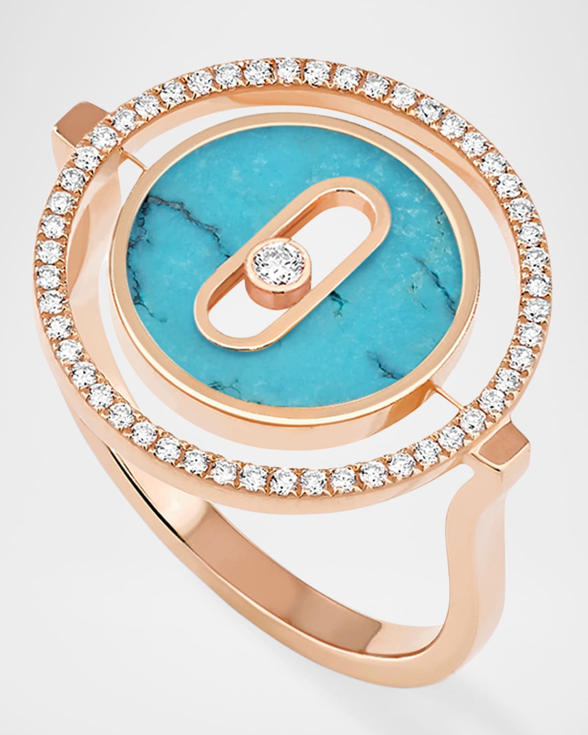 Messika Lucky Move 18k Rose Gold Diamond Turquoise Ring In 15 Rose Gold