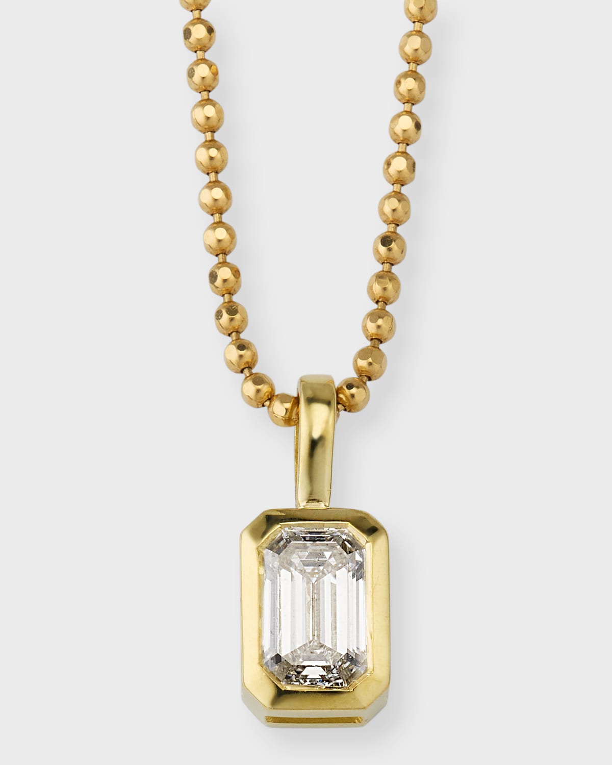 18K Yellow Gold Bezel Emerald Cut Diamond Pendant Necklace