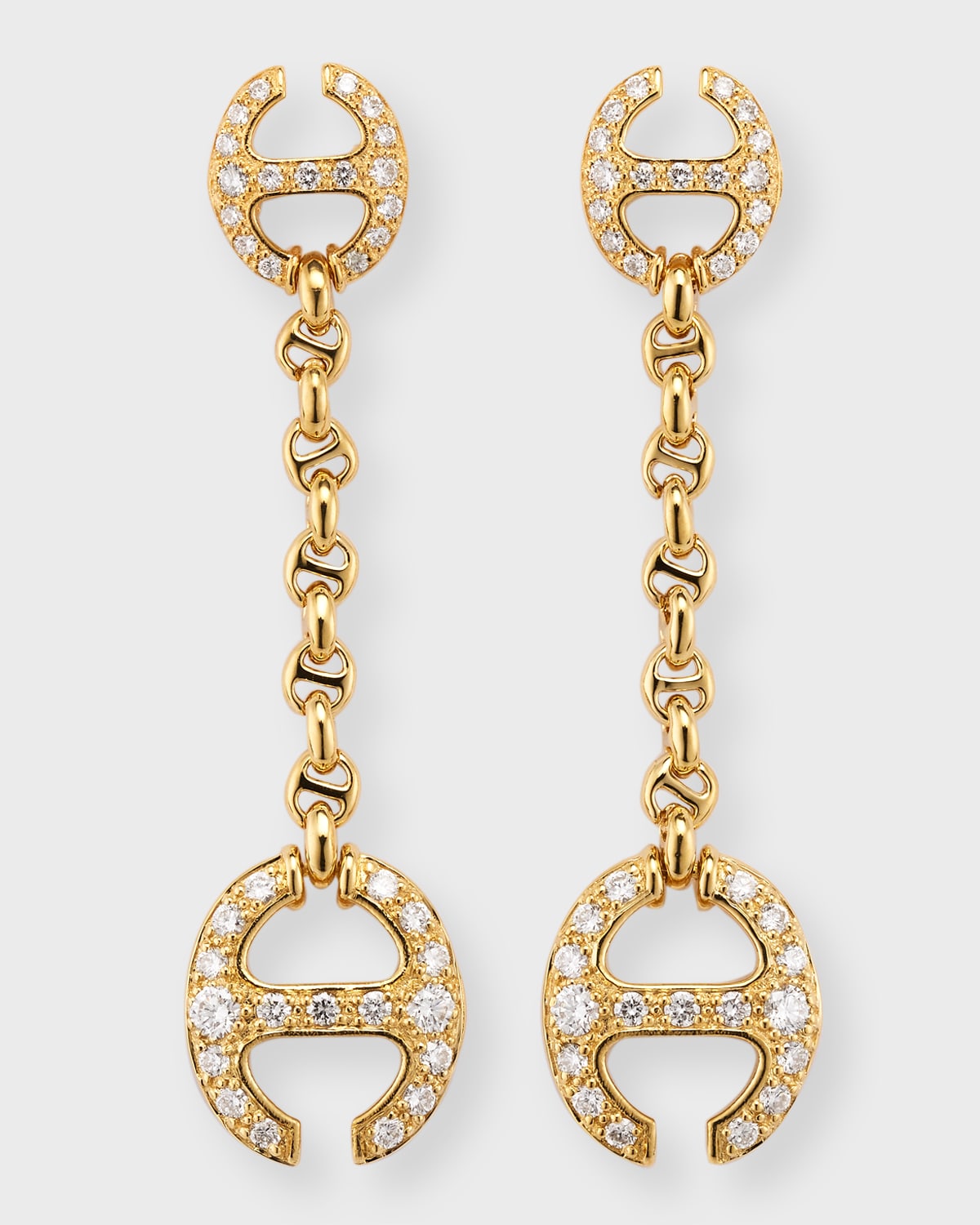 18K Yellow Gold Micro Link Chain Earrings with Diamonds
