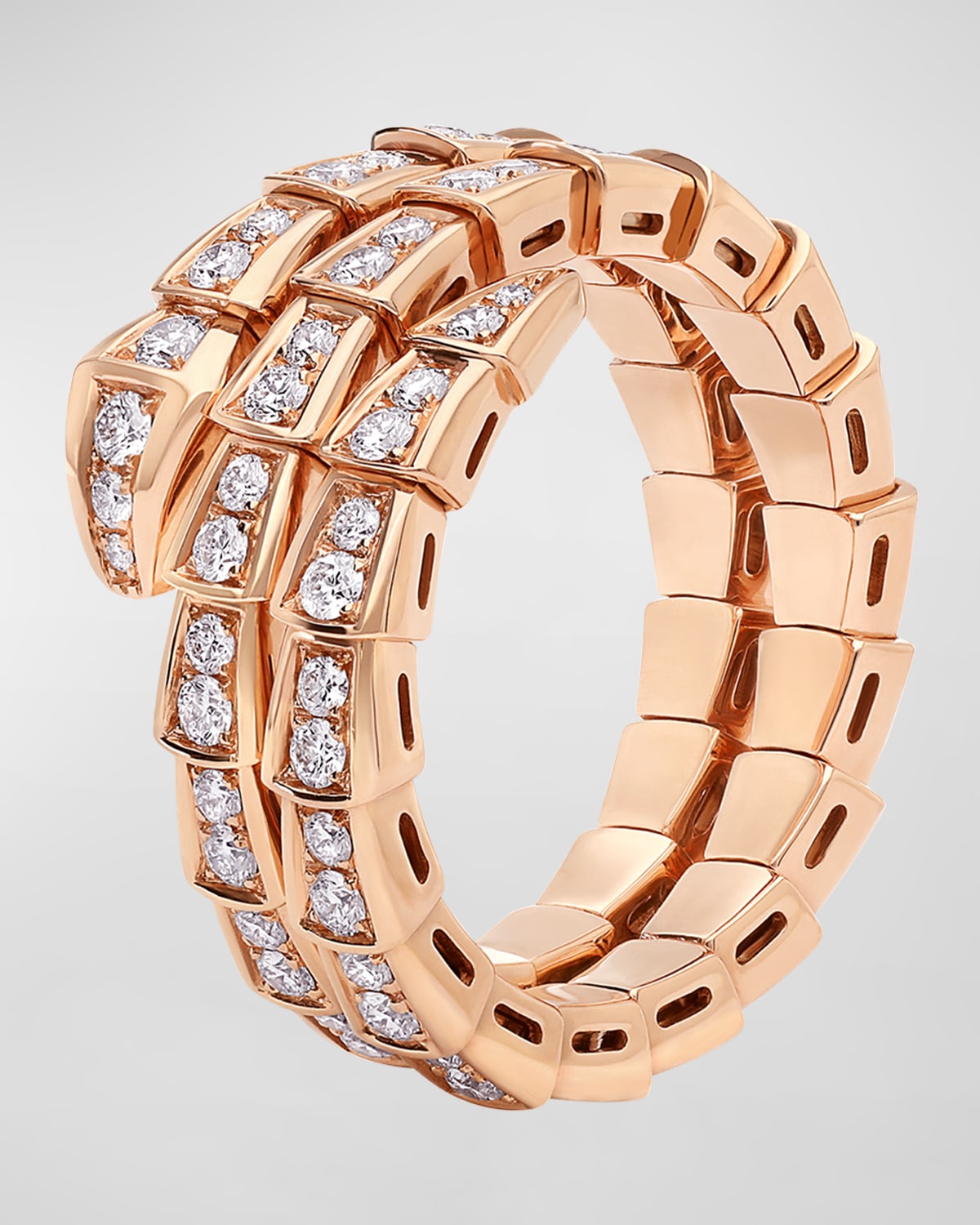 Serpenti Viper 2-Coil Ring in 18k Rose Gold and Diamonds, EU 55 / US 7.25