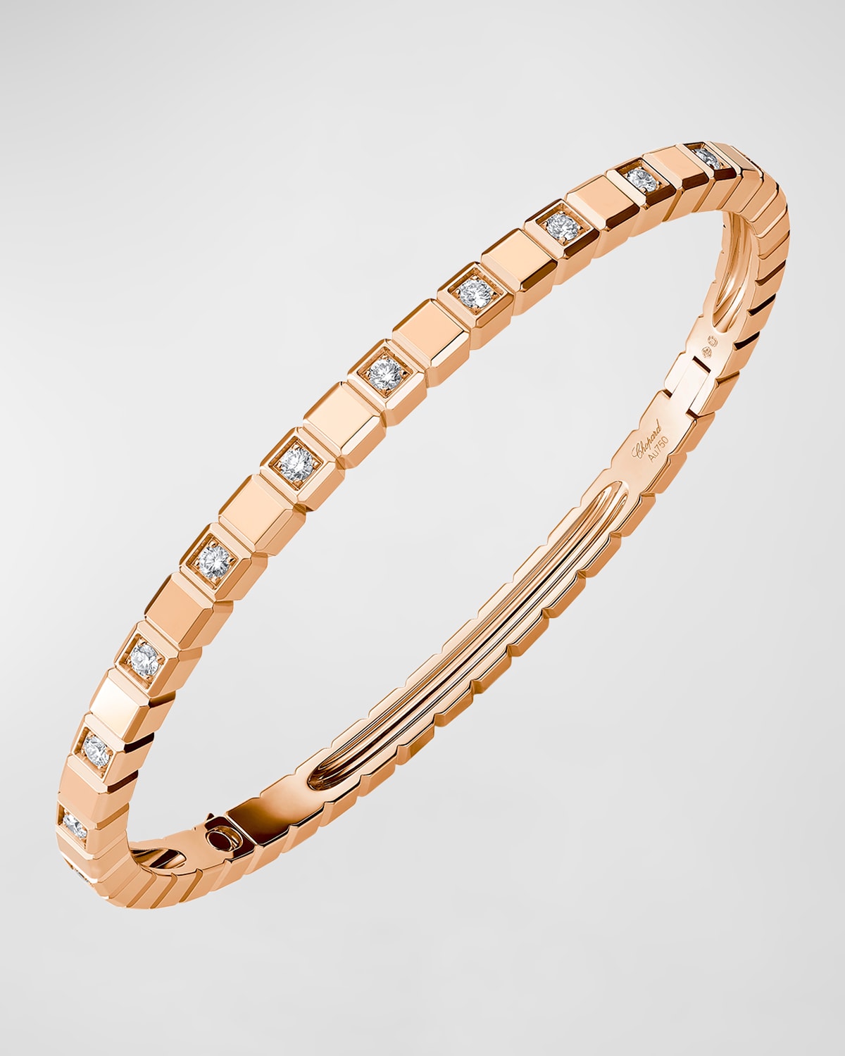 Ice Cube 18K Rose Gold Alternating Diamond Bracelet, Size Medium