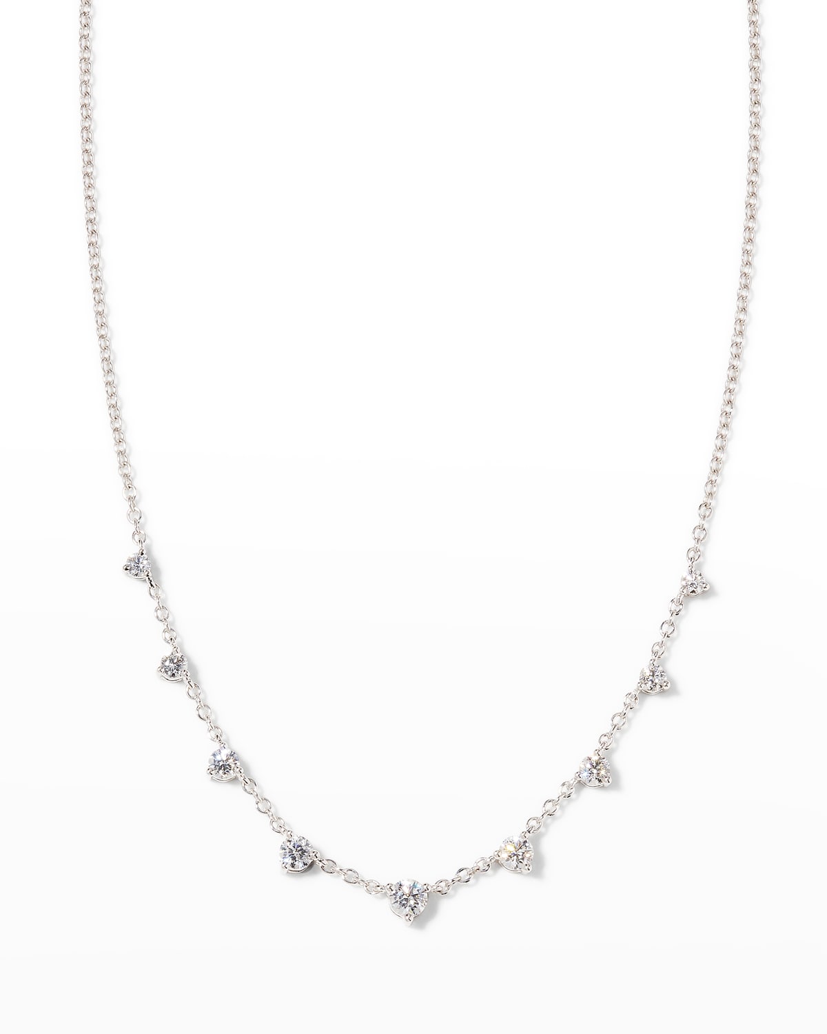 White Gold Round 9-Diamond Necklace, 18"L