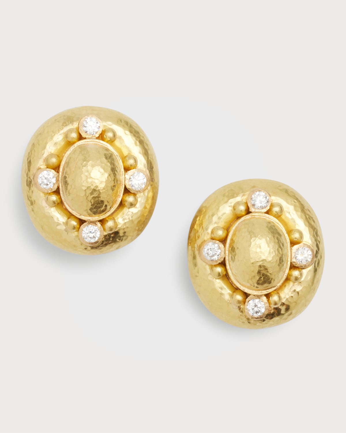 19K Vertical Oval Dome Earrings with 2.5mm Diamonds