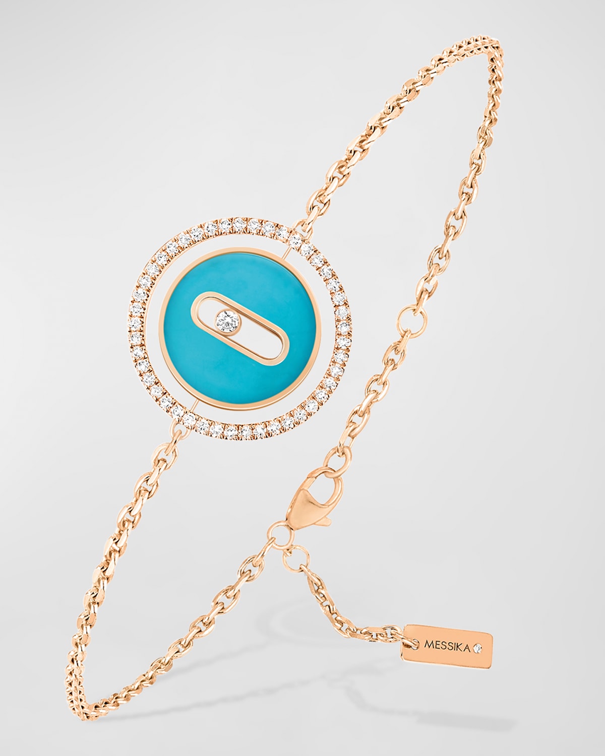 Shop Messika Lucky Move 18k Rose Gold Turquoise Pendant Bracelet In 15 Rose Gold