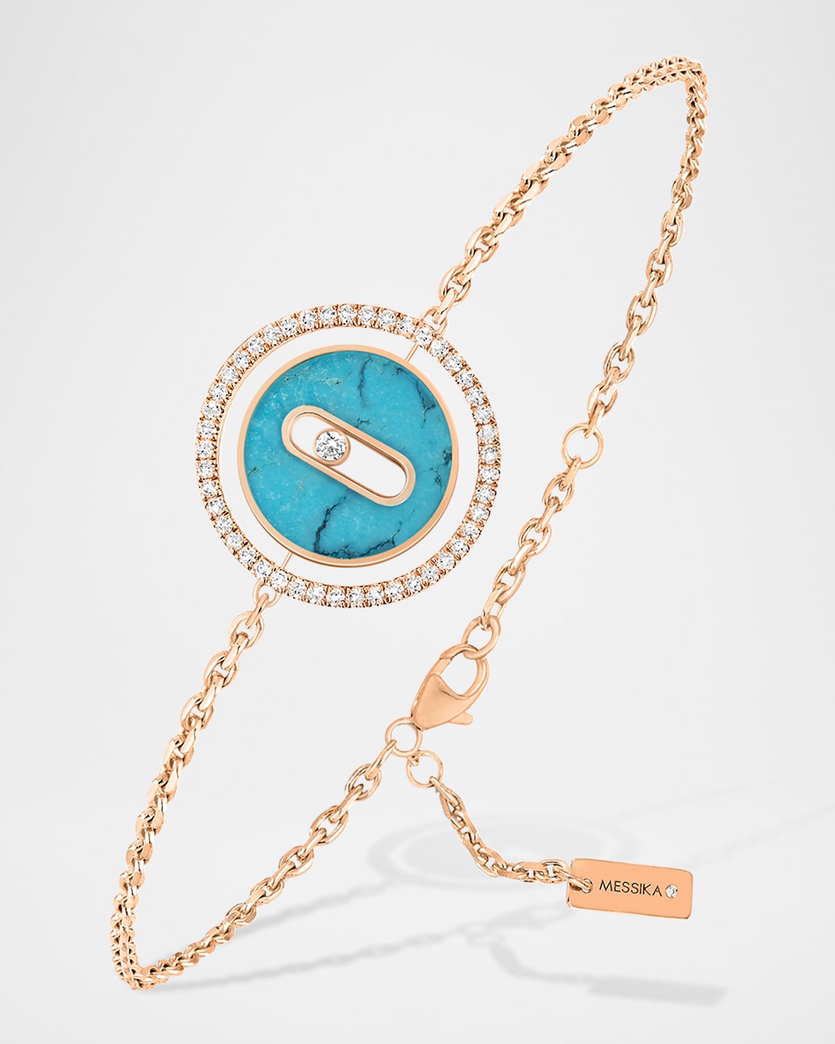 Shop Messika Lucky Move 18k Rose Gold Turquoise Pendant Bracelet In 15 Rose Gold