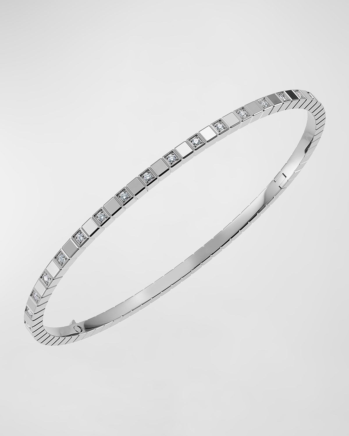 Ice Cube 18K White Gold Semi-Diamond Bangle Bracelet, Size Medium