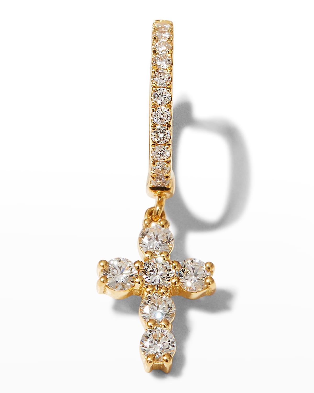 18k Yellow Gold Diamond Cross Huggie Earring, Single