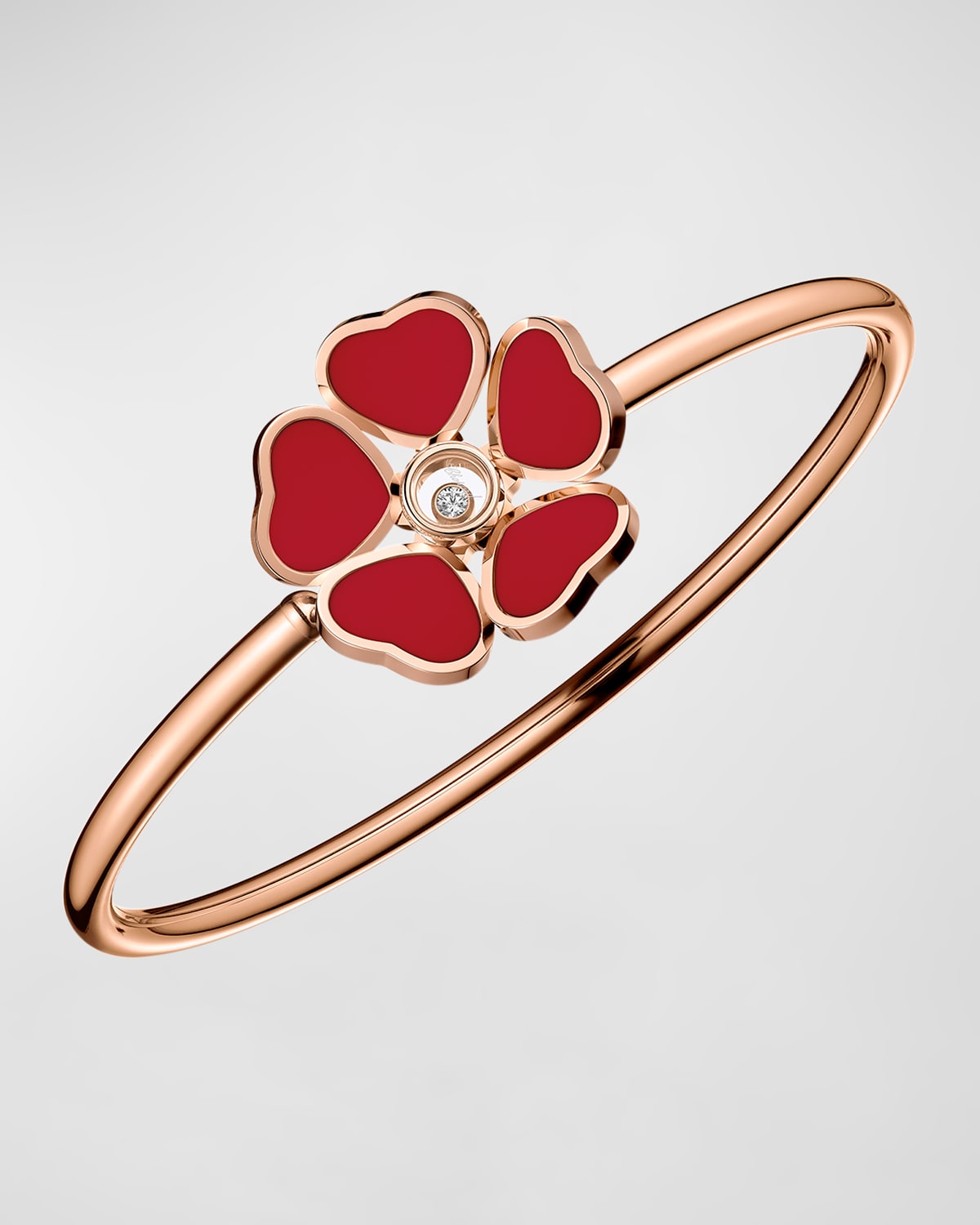 Happy Hearts 18K Rose Gold 5-Carnelian & Diamond Bracelet, Size Medium