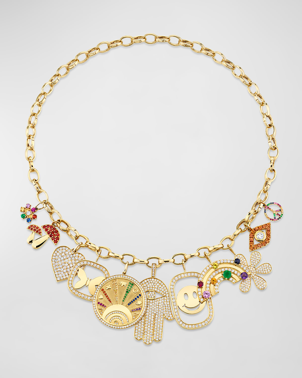 Sydney Evan | Shop Sydney Evan 14K Gold & Enamel Tiny Charms Rainbow Zircon Necklace from The Little Loves Collection