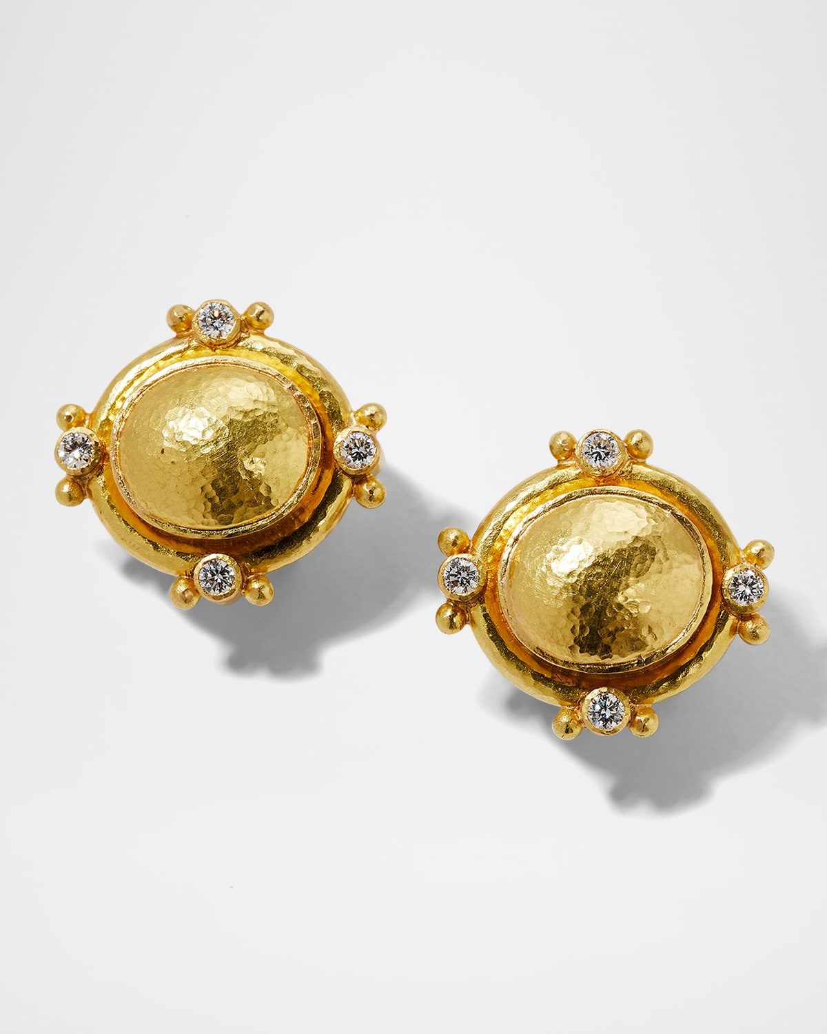 19K Gold Dome Earrings with Diamonds
