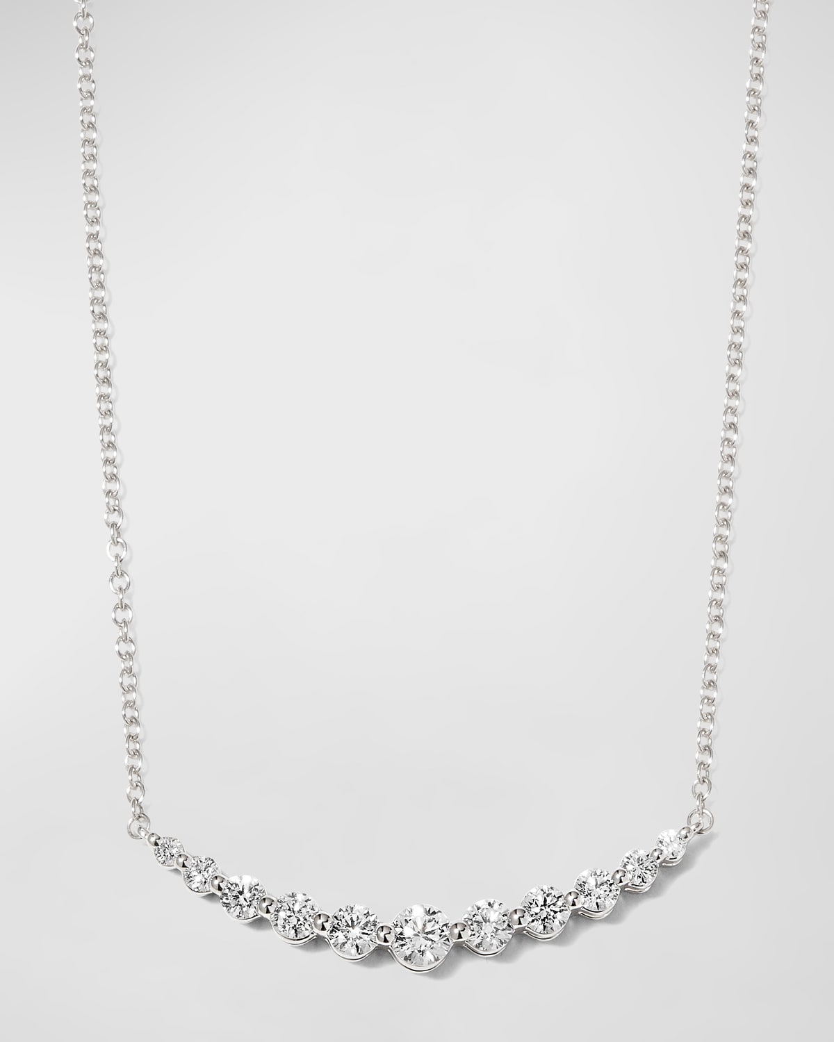 White Gold Round 11-Diamond Necklace, 18"L
