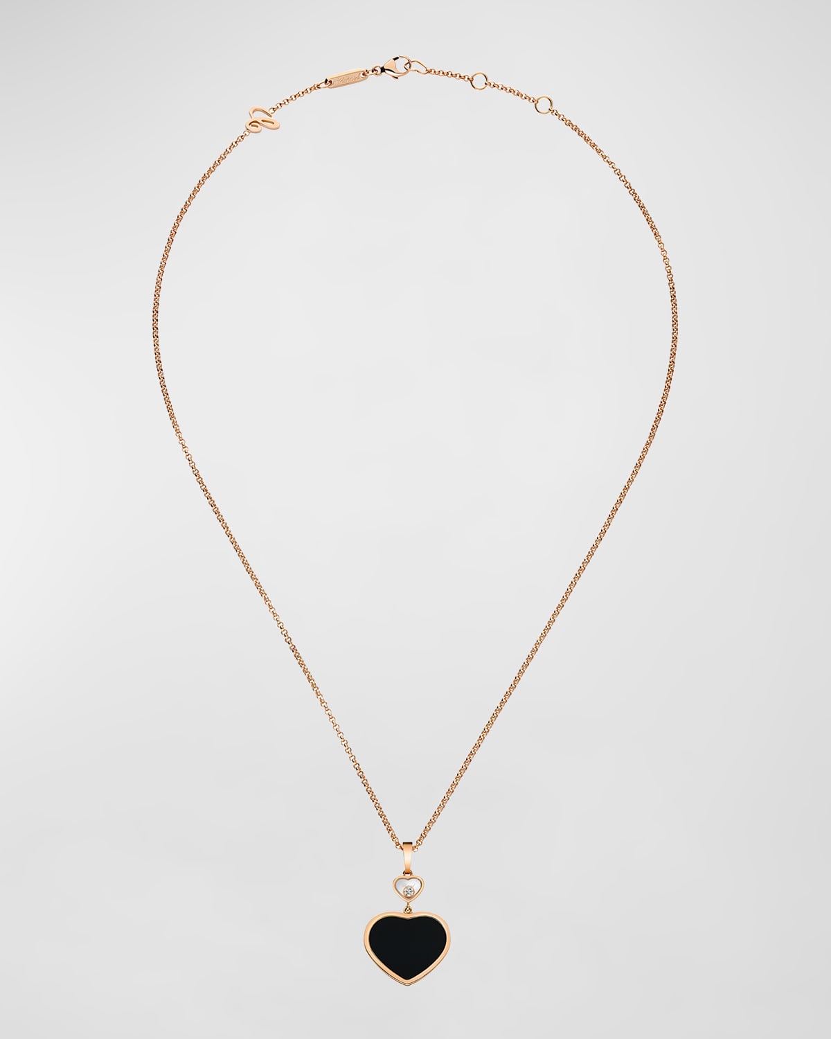 Happy Hearts 18K Rose Gold Onyx & Diamond Pendant Necklace