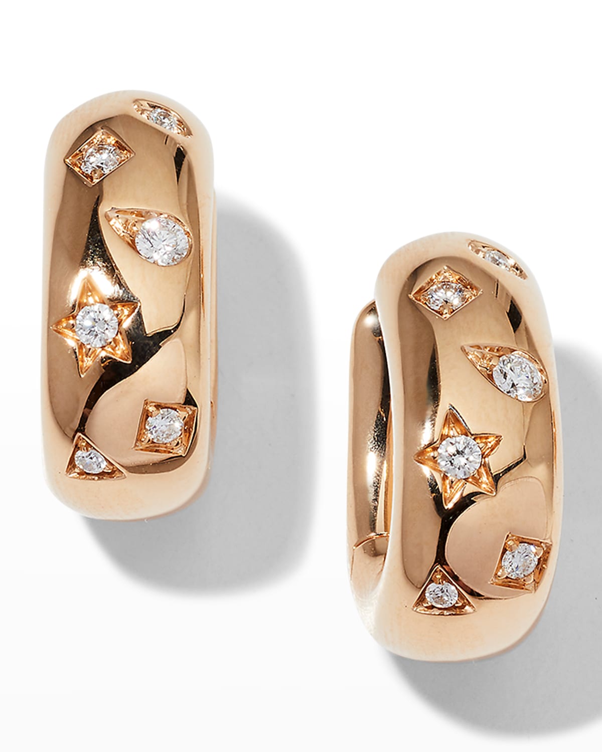 18K Rose Gold Iconica Huggie Earrings with Scattered Diamonds