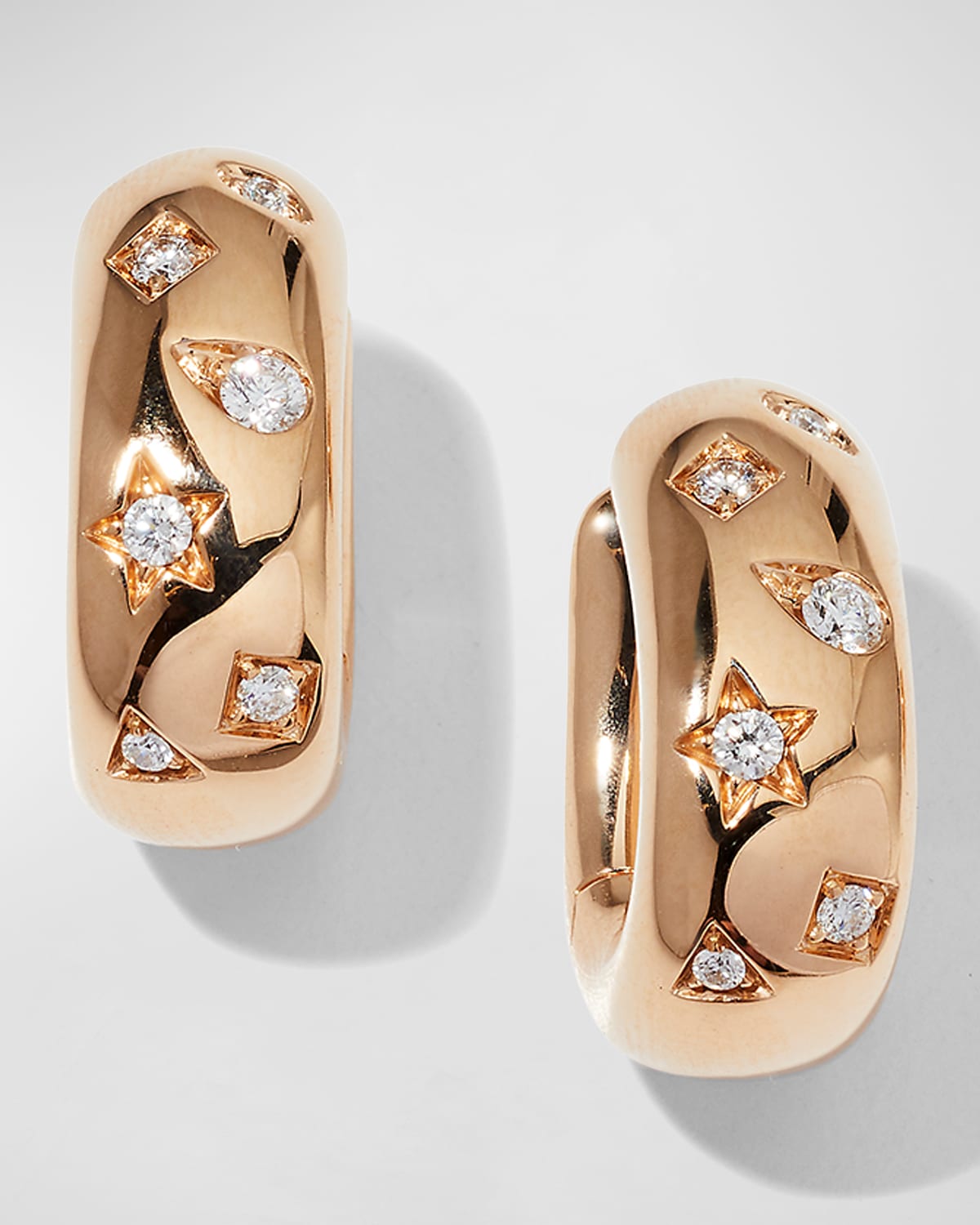 Pomellato 18K Rose Gold Iconica Huggie Earrings with Scattered Diamonds