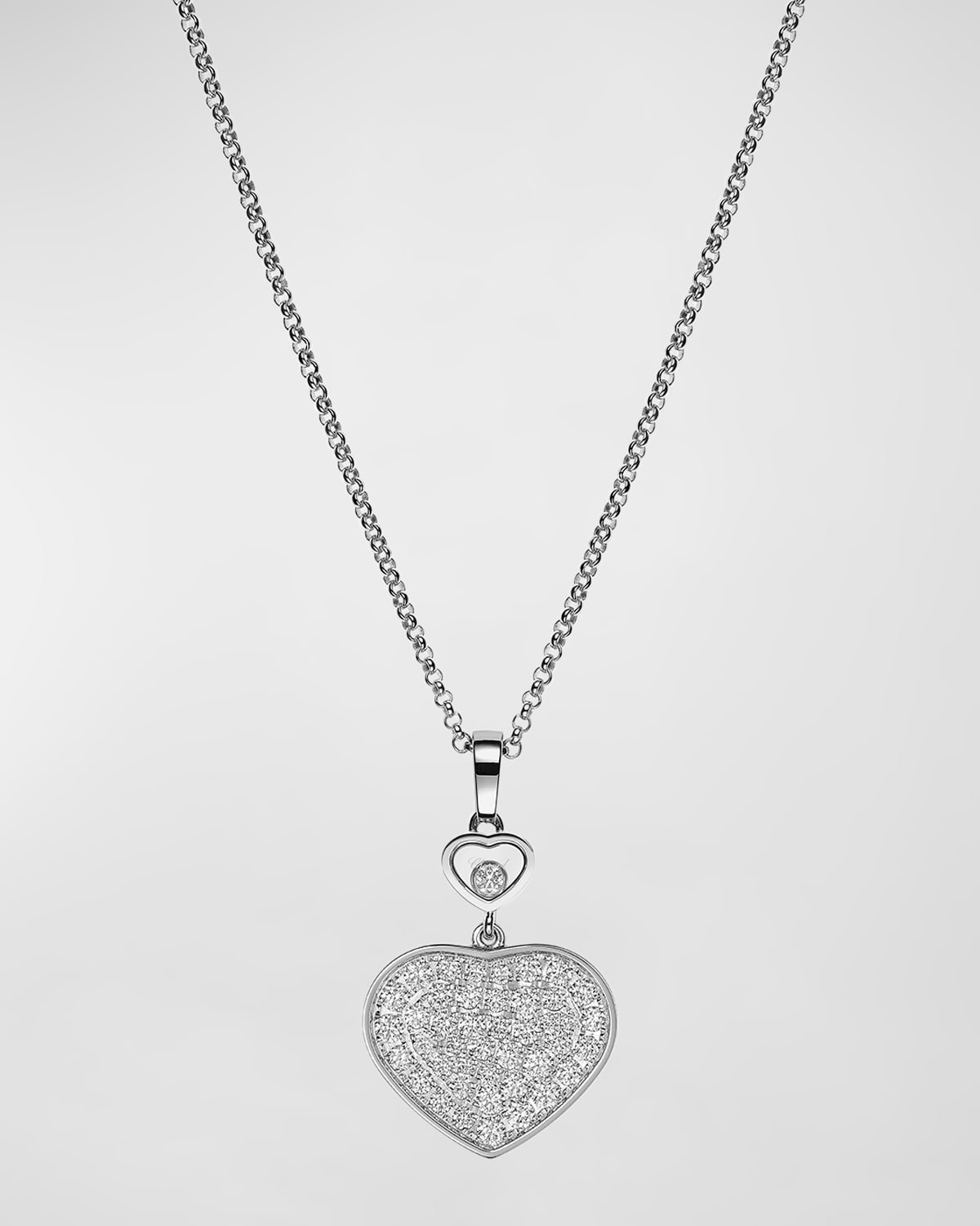 Happy Hearts 18K White Gold Diamond Bezel & Pave Pendant Necklace