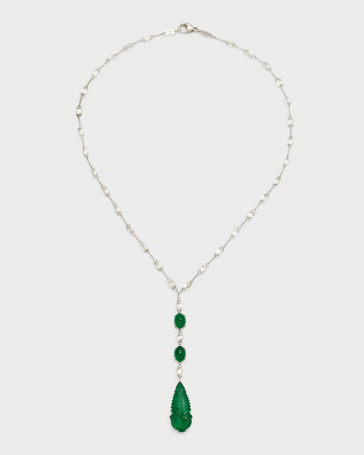 Platinum Carved Emerald and Briolette Diamond Necklace