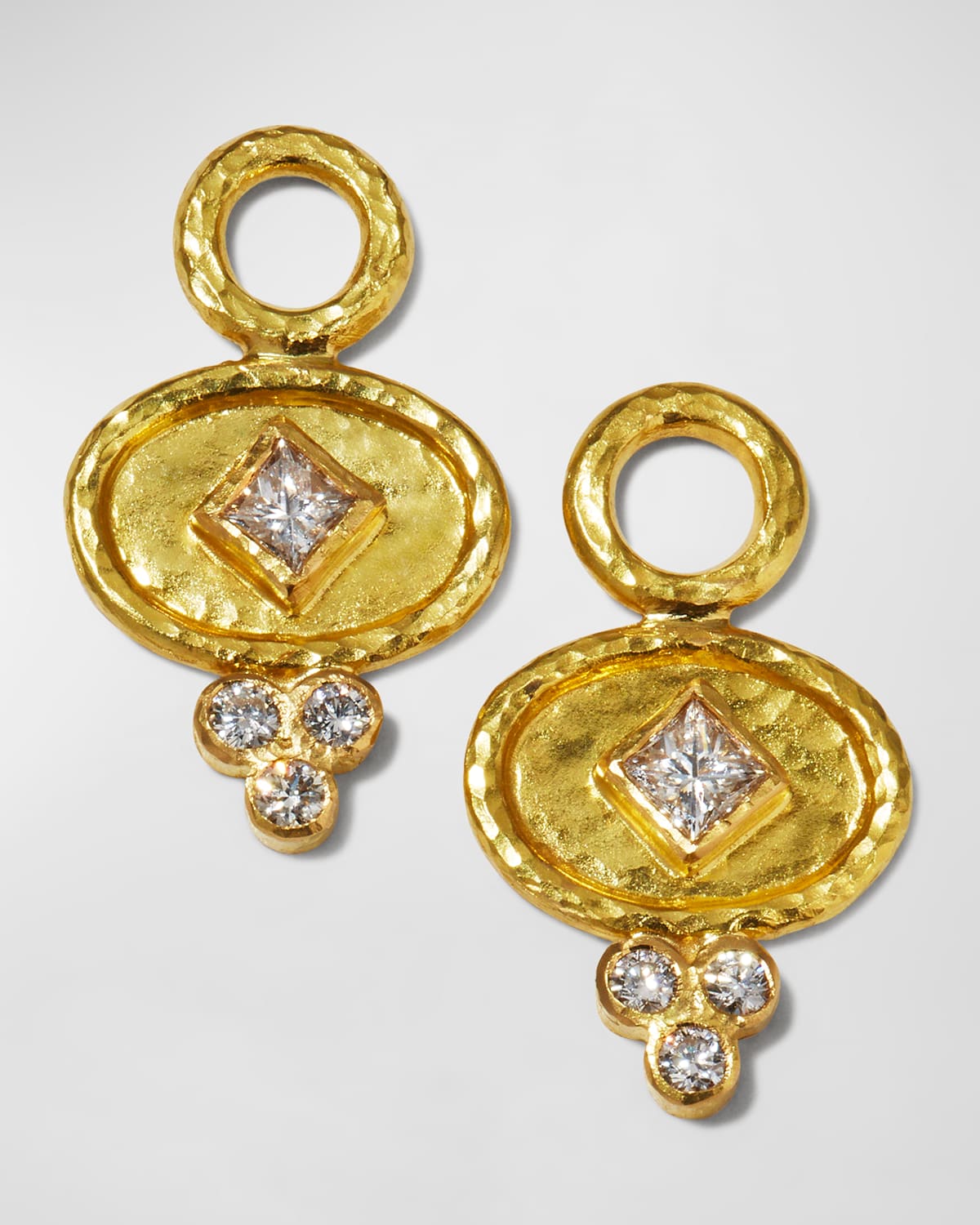 19K Gold Oval Diamond Earring Pendants