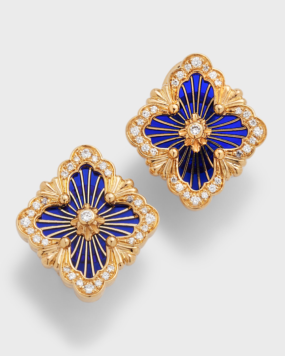 18K Yellow Gold Opera Tulle Medium Blue Diamond Earrings