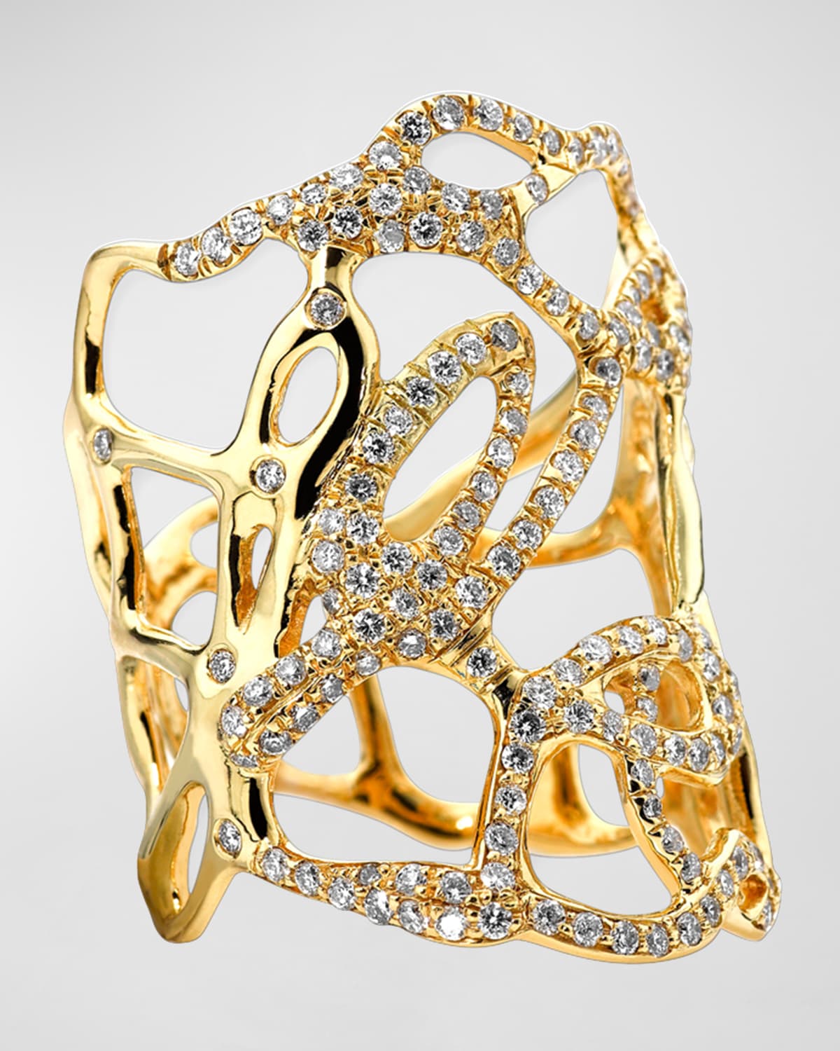 Drizzle Wide Gold Diamond Cutout Ring, Size 7
