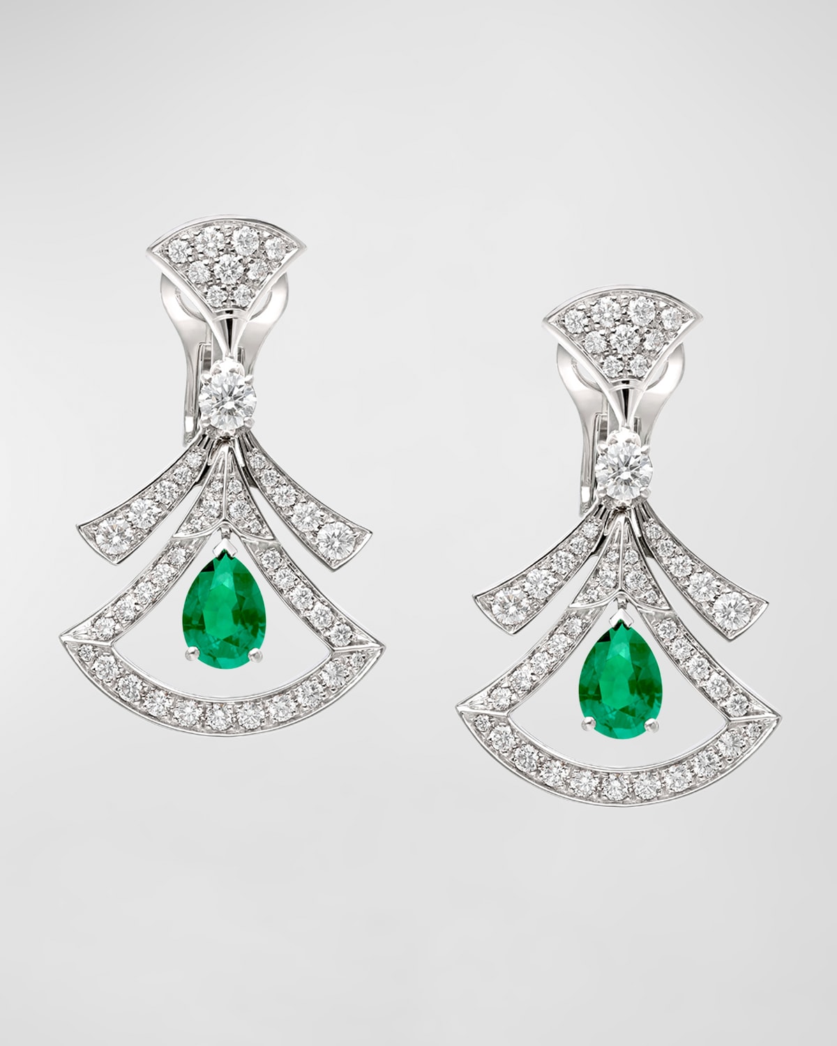 Divas' Dream 18K White Gold Diamond and Emerald Earrings
